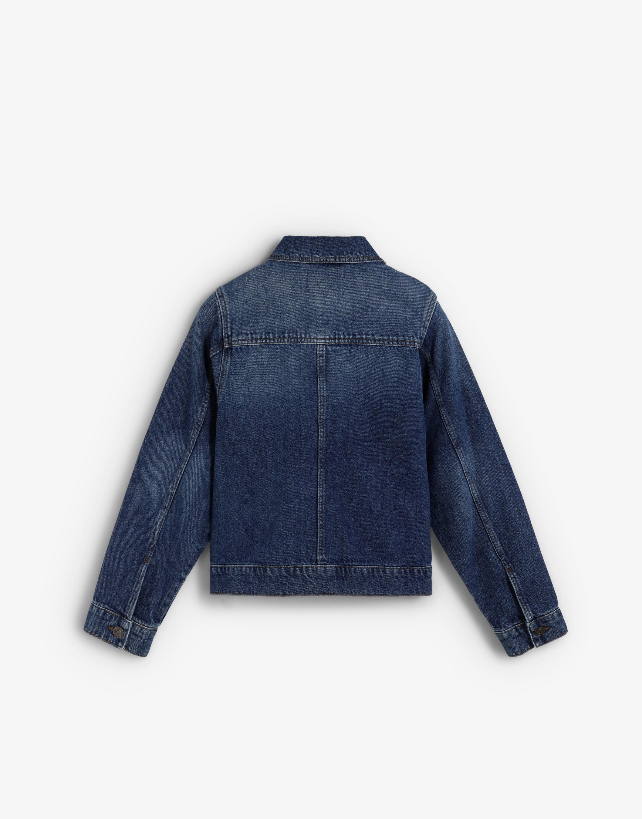 Blusão Jeans com Corte a Direito e Pedraria Azul-índigo-6