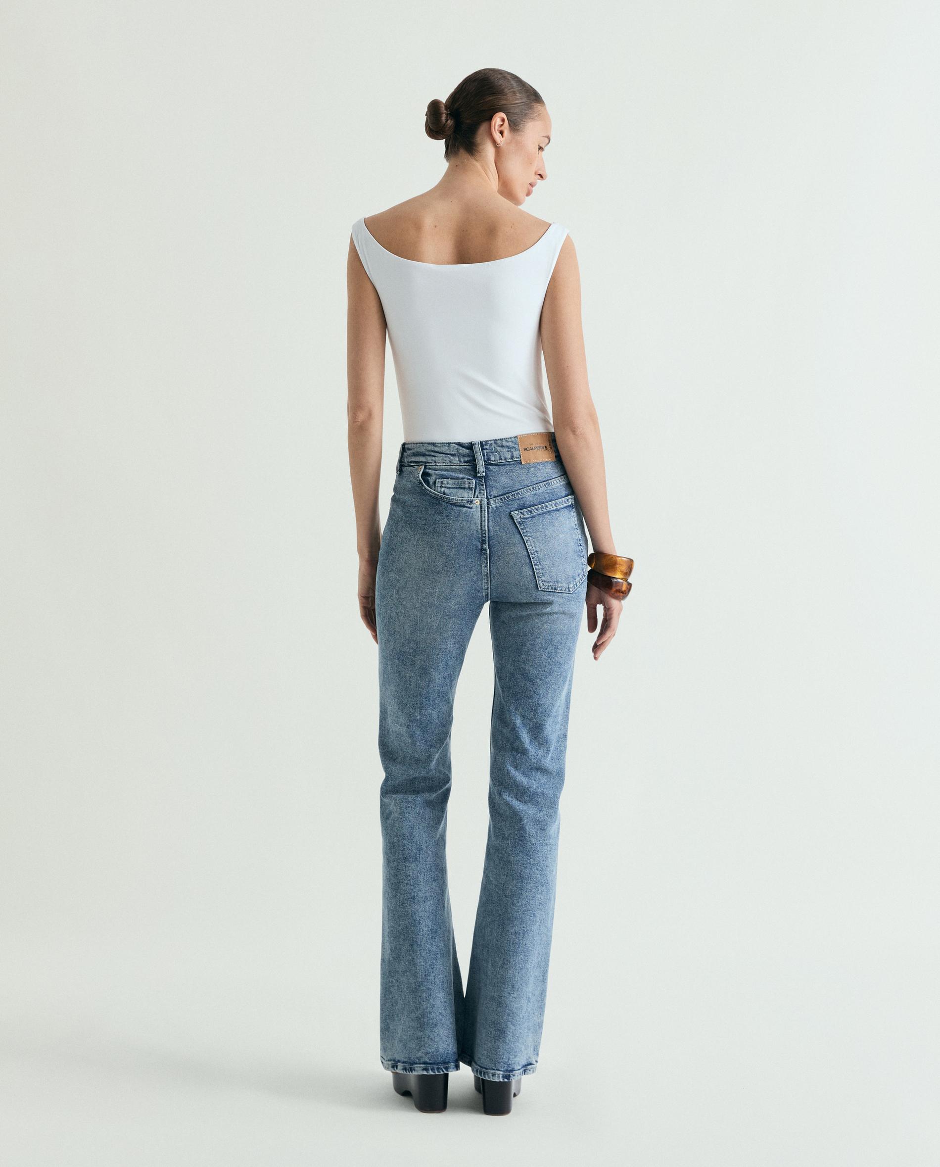 Jeans À Boca de Sino Bootcut de Cintura Subida Azul-índigo-2