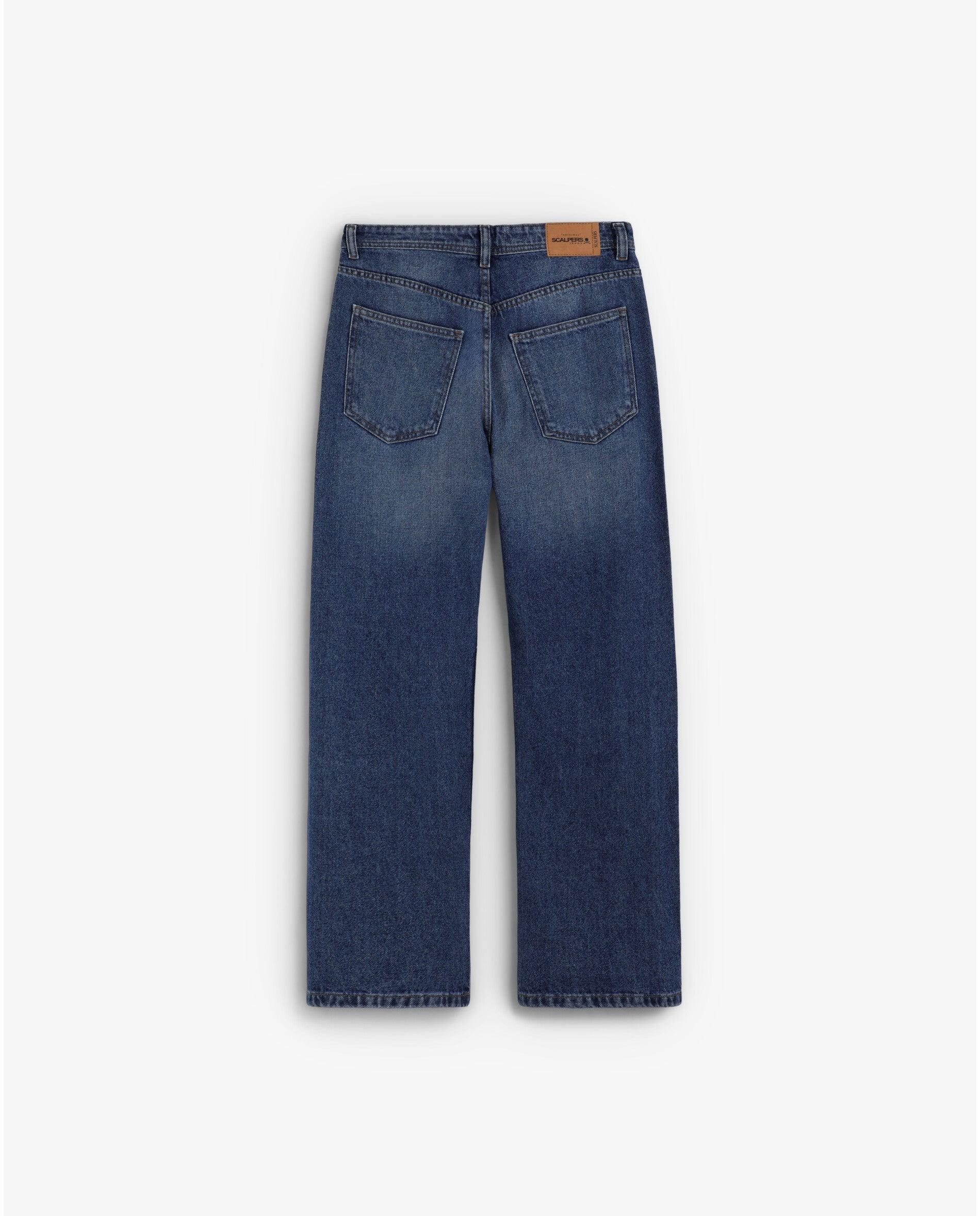 Jeans com Corte a Direito de Cintura Média com Aplicações Decorativas Azul-índigo-5