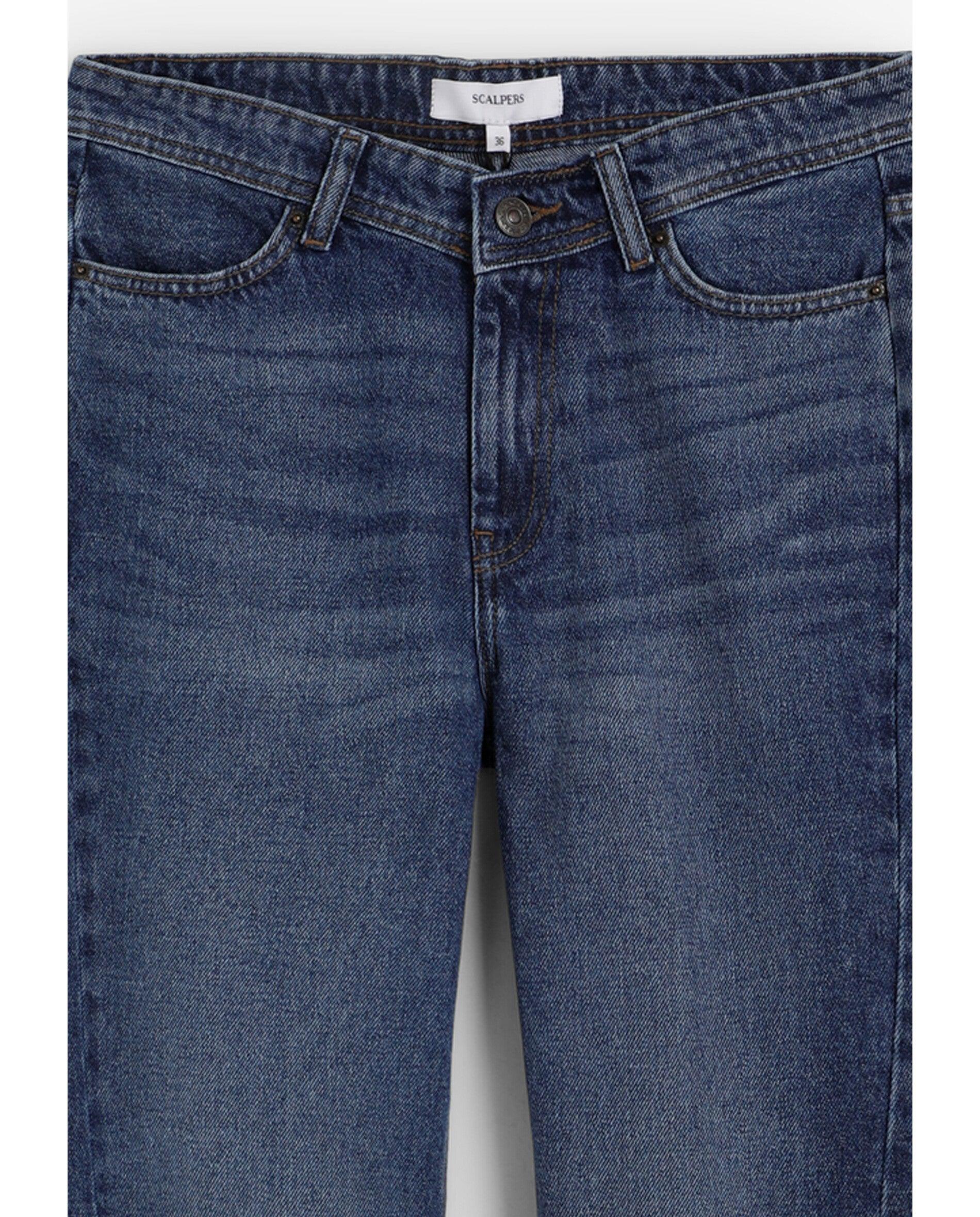 Jeans com Corte a Direito de Cintura Média com Aplicações Decorativas Azul-índigo-6