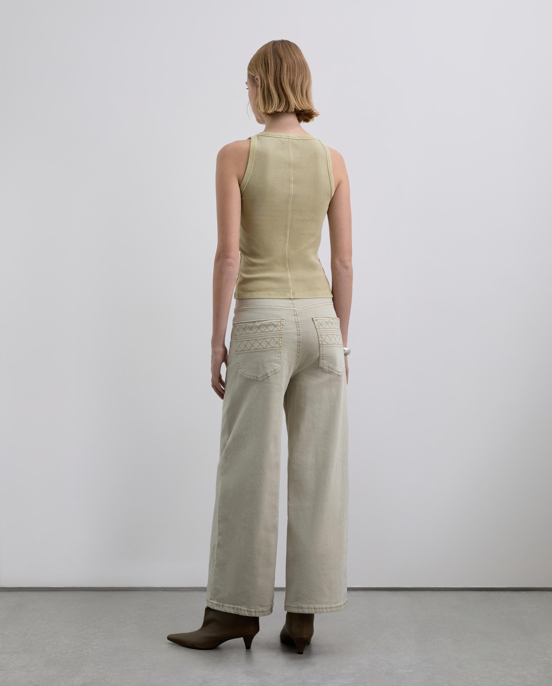 Jeans Largos Culotte com Detalhes Bordados Cru-3