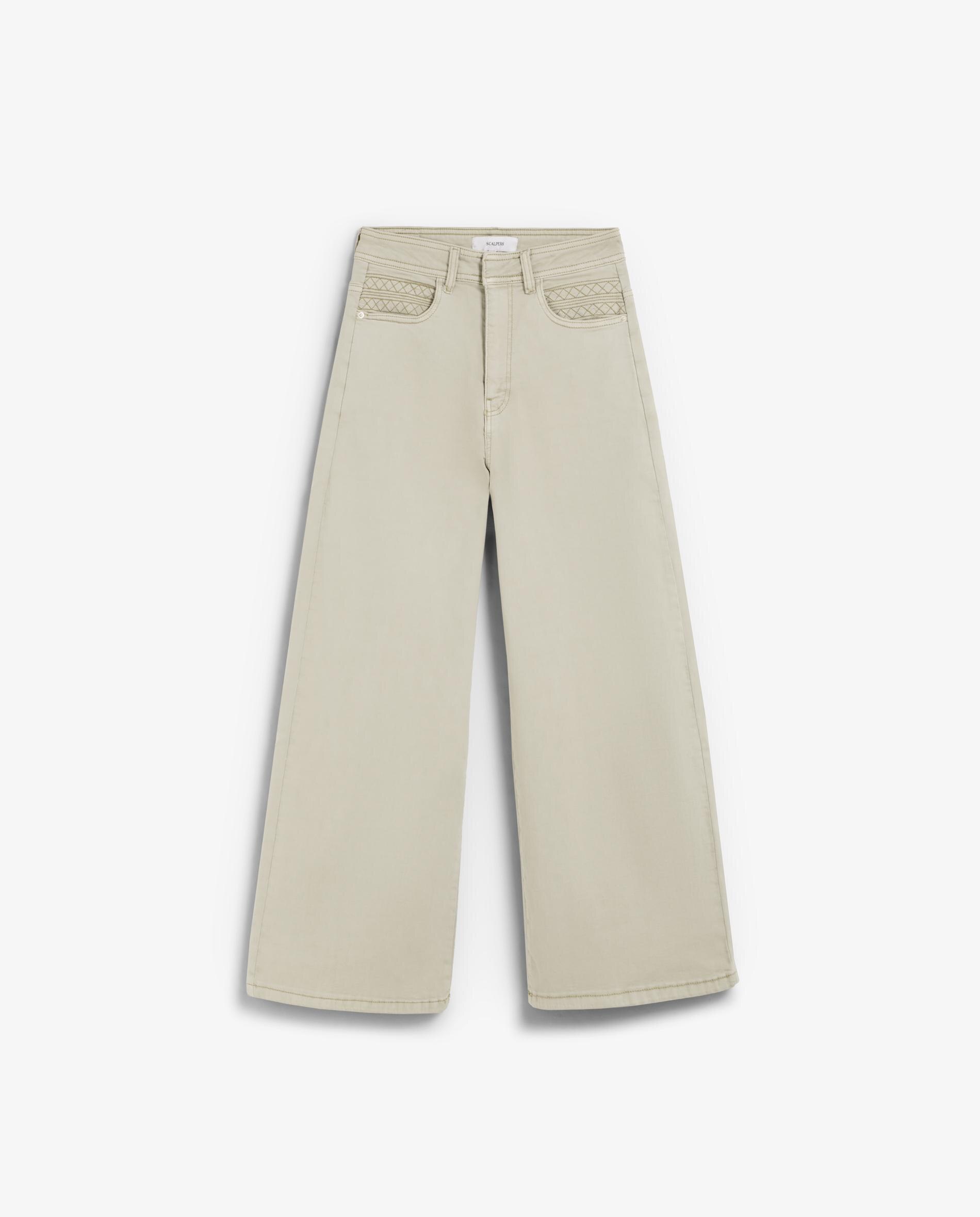 Jeans Largos Culotte com Detalhes Bordados Cru-5