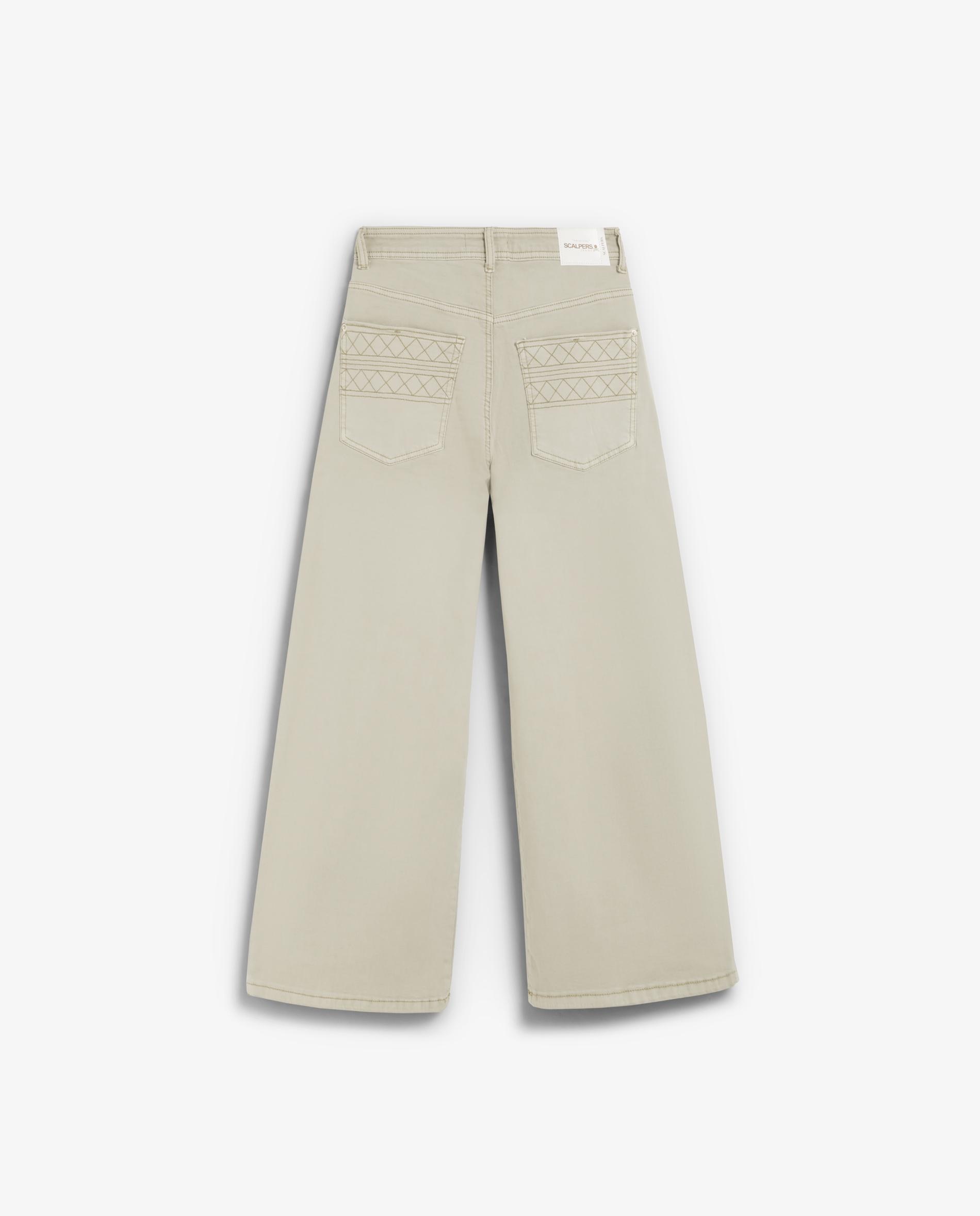 Jeans Largos Culotte com Detalhes Bordados Cru-6