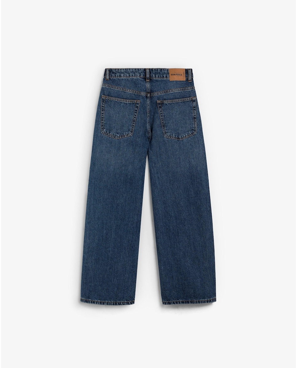 Jeans com Corte a Direito com Detalhe de Tachas Azul-índigo-2