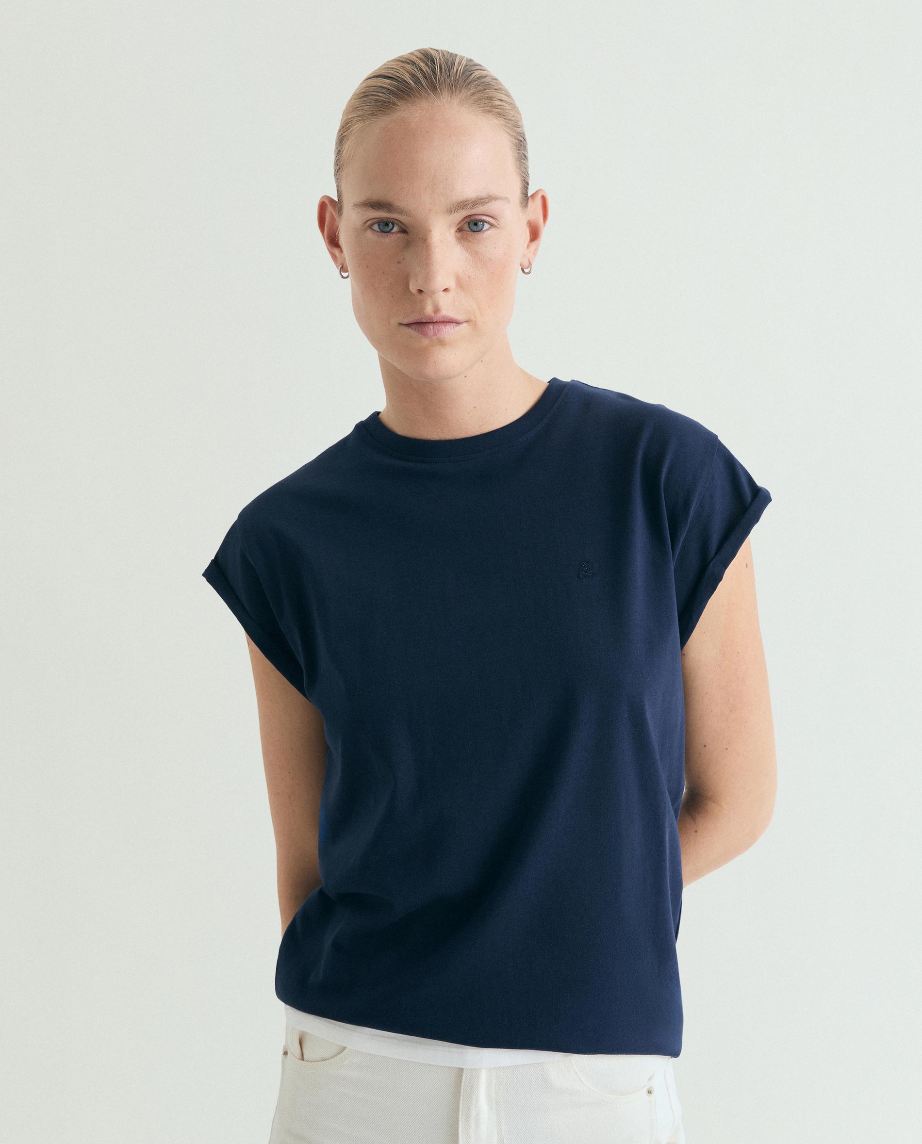 T-shirt Básica de Algodão com Logo Bordado Azul-1