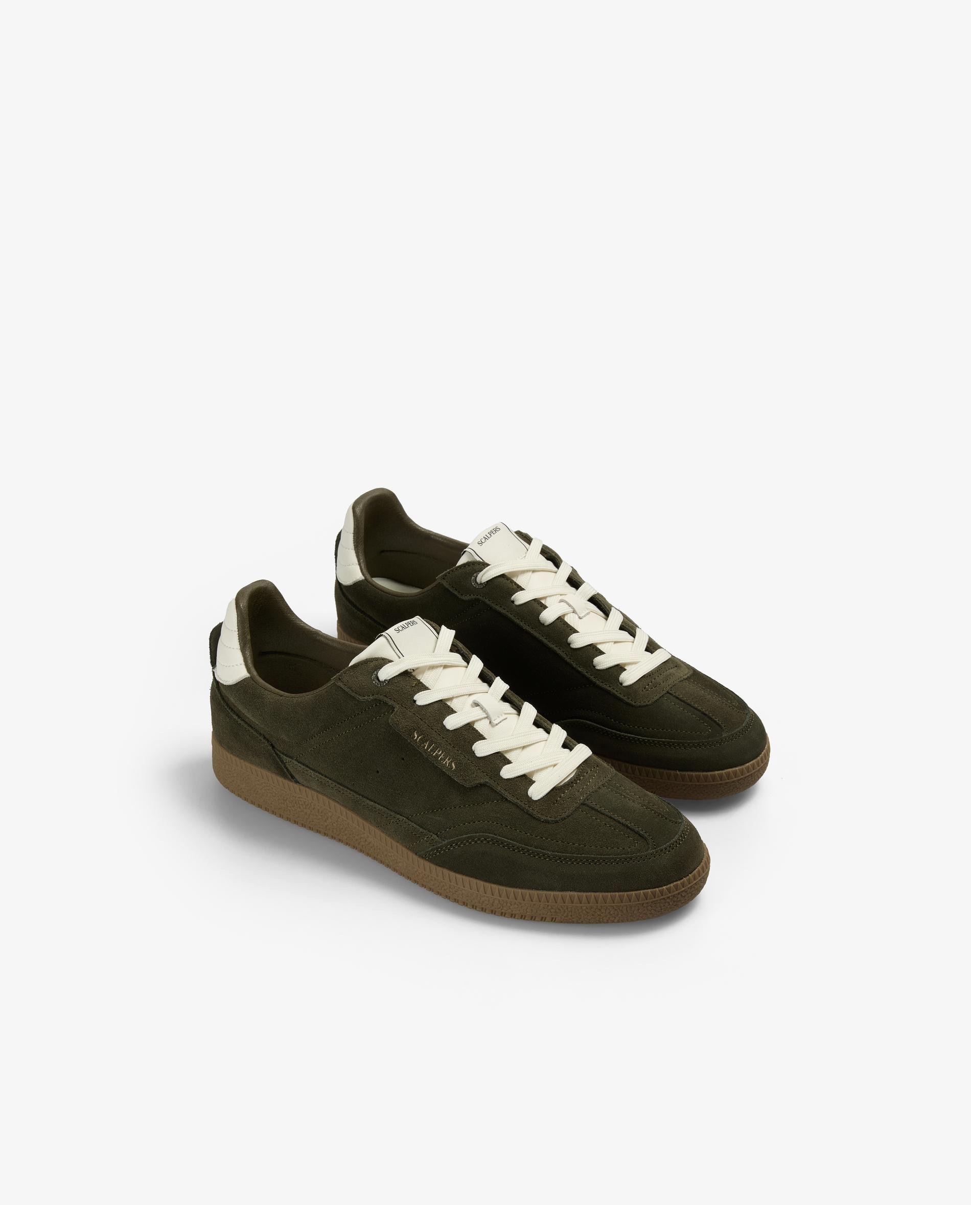 Sapatilhas Retro de Pele com Atacadores em Contraste Verde-militar-2