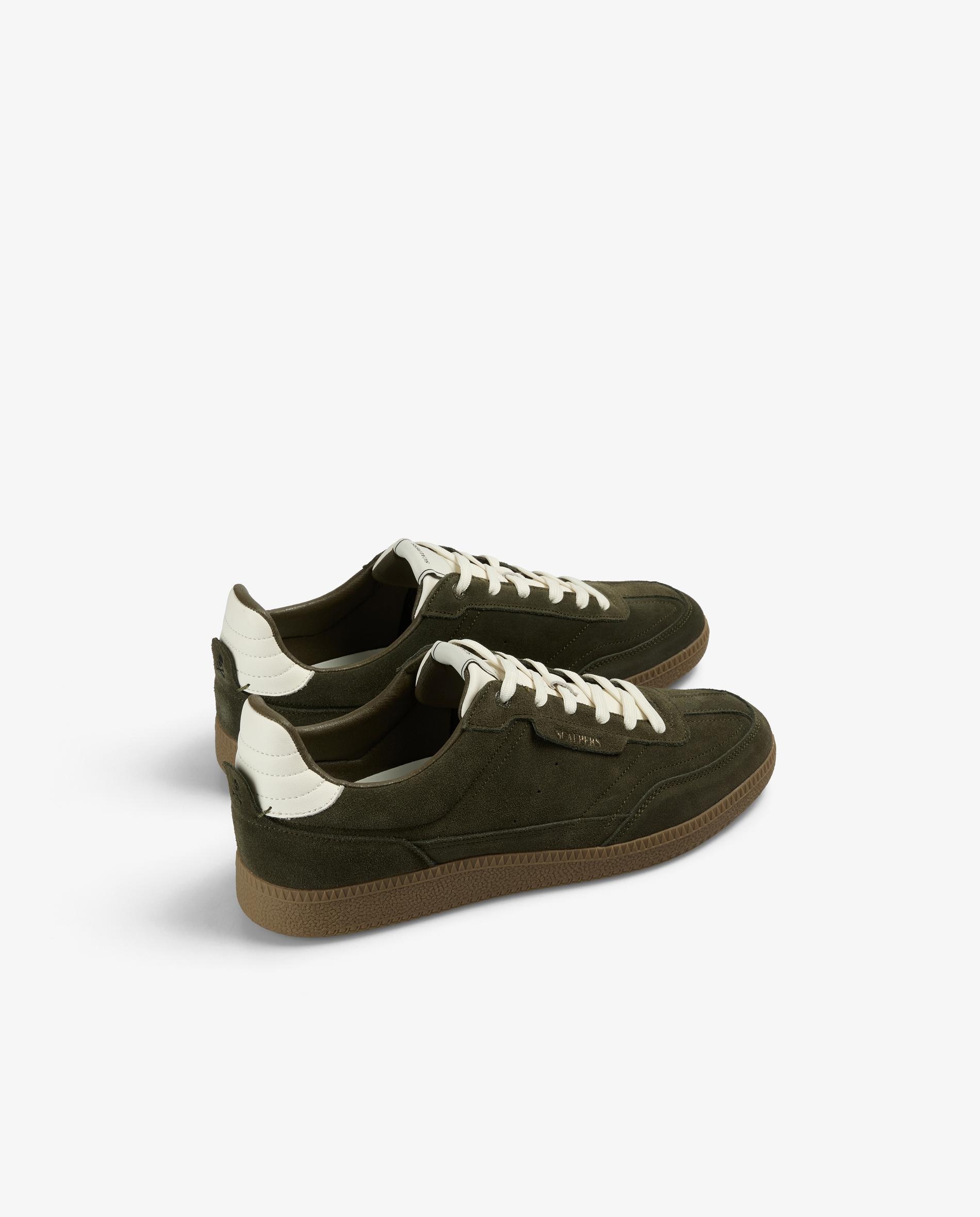 Sapatilhas Retro de Pele com Atacadores em Contraste Verde-militar-3