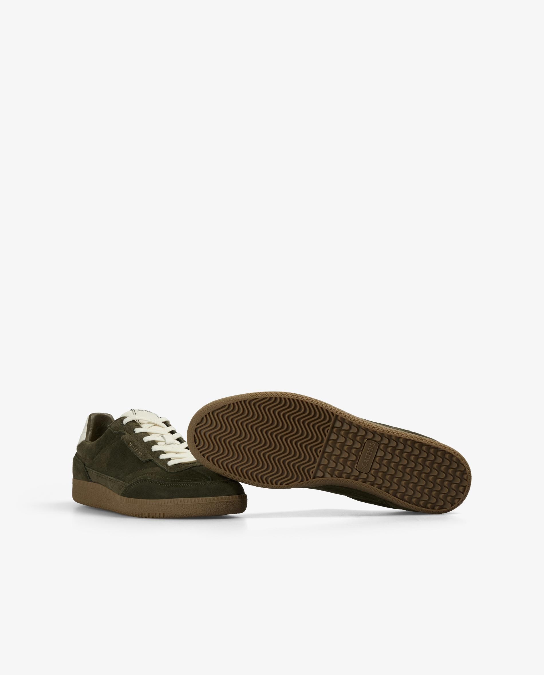 Sapatilhas Retro de Pele com Atacadores em Contraste Verde-militar-4