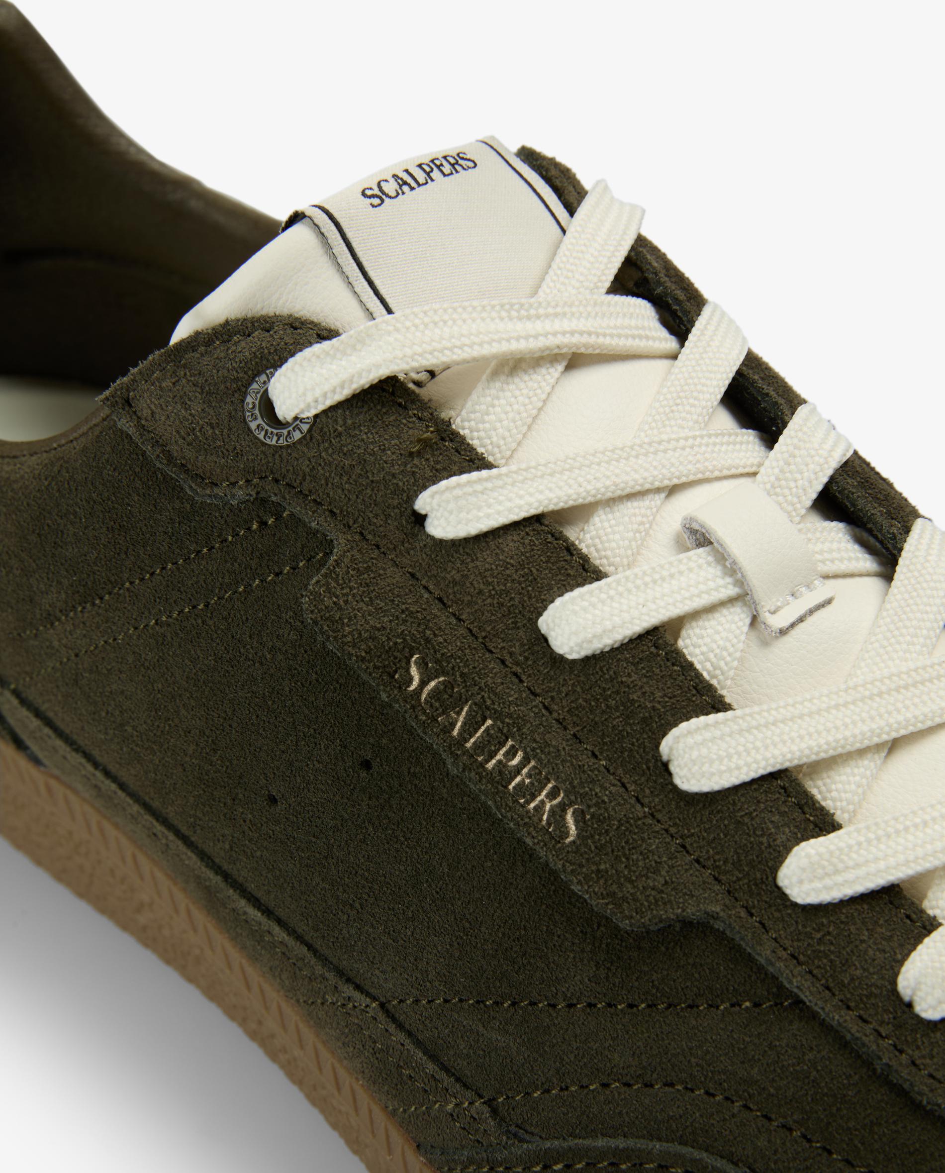 Sapatilhas Retro de Pele com Atacadores em Contraste Verde-militar-6