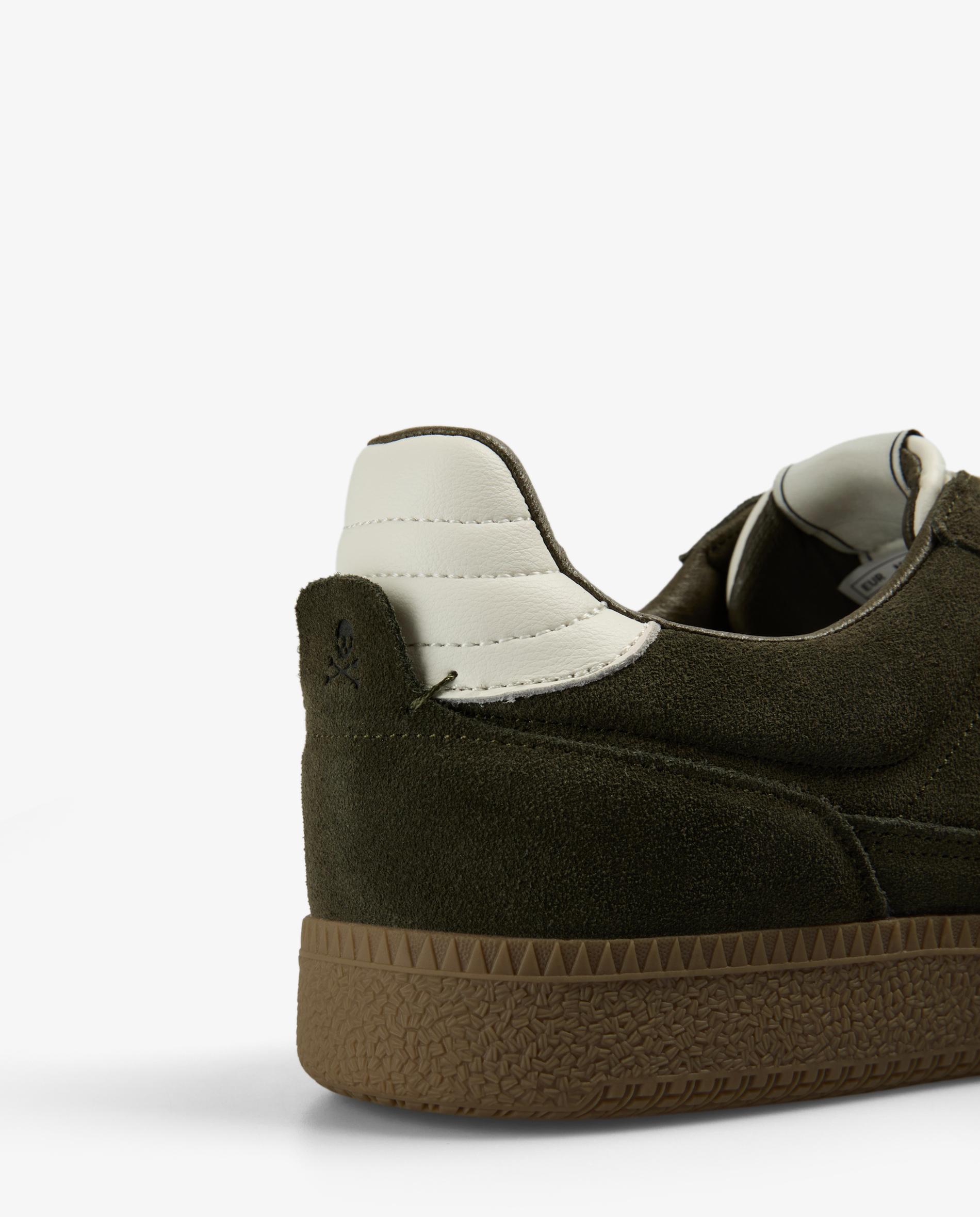 Sapatilhas Retro de Pele com Atacadores em Contraste Verde-militar-7
