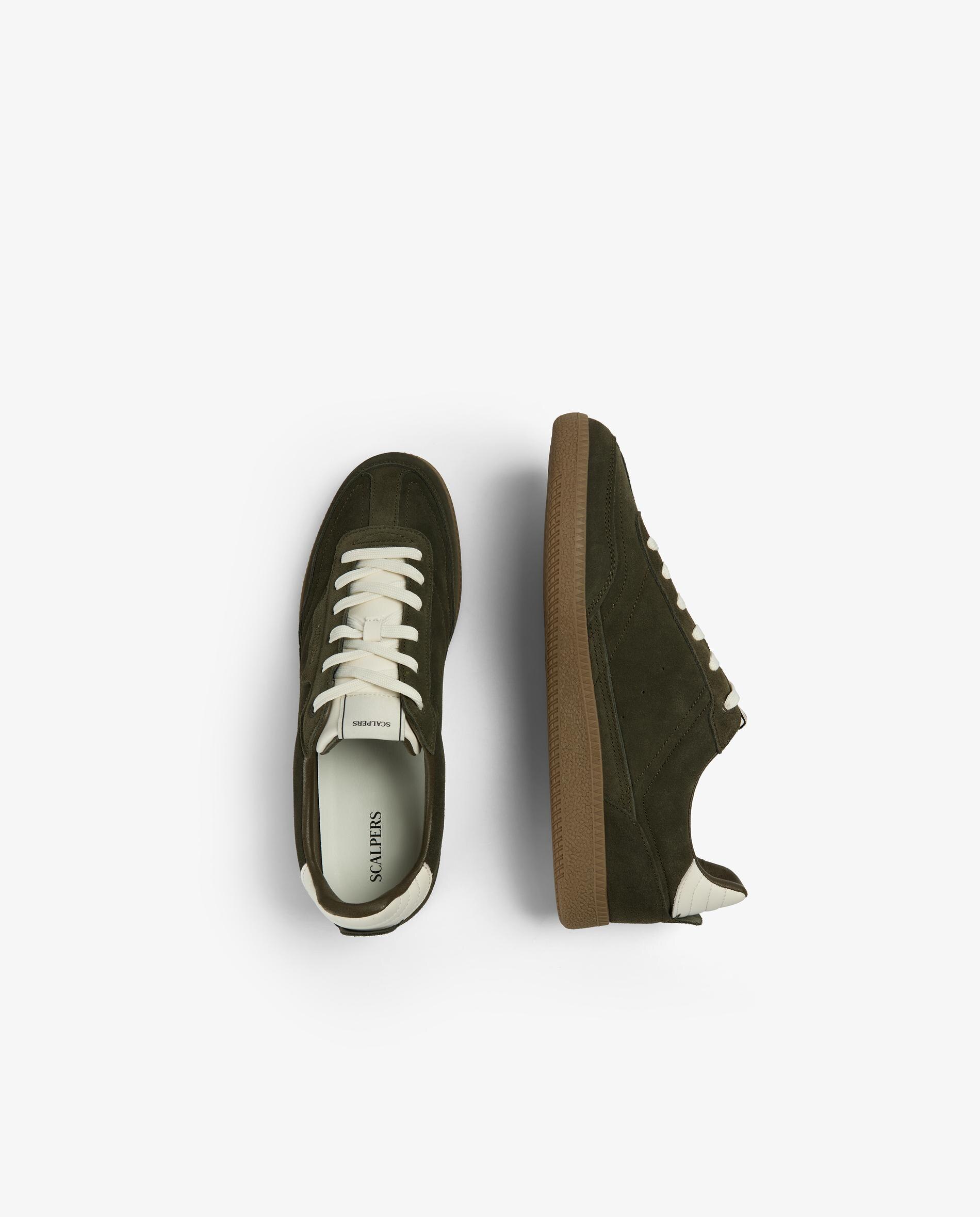 Sapatilhas Retro de Pele com Atacadores em Contraste Verde-militar-8