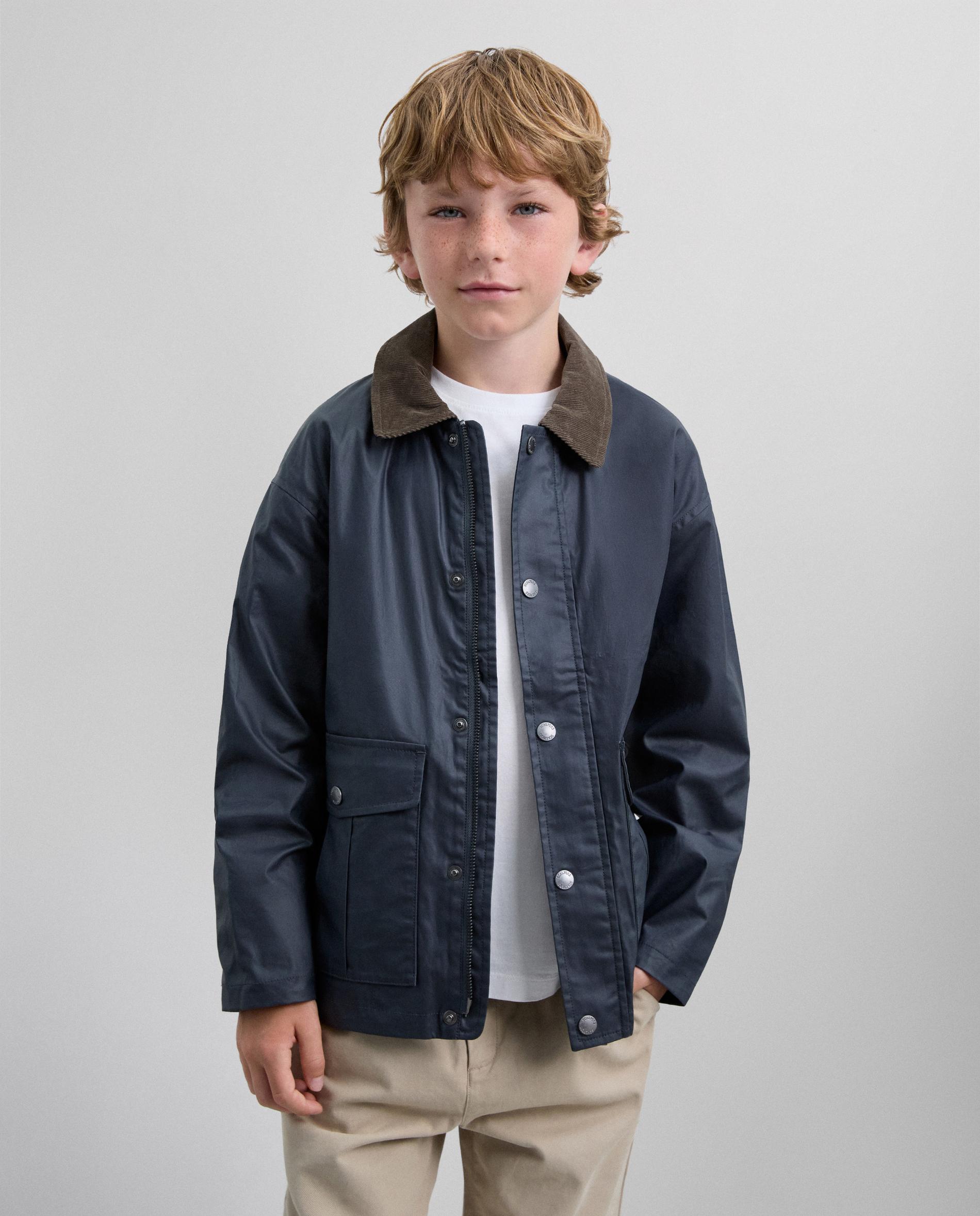 Casaco Infantil de Gola Tipo Camisa e Fecho de Botões Azul-escuro-1