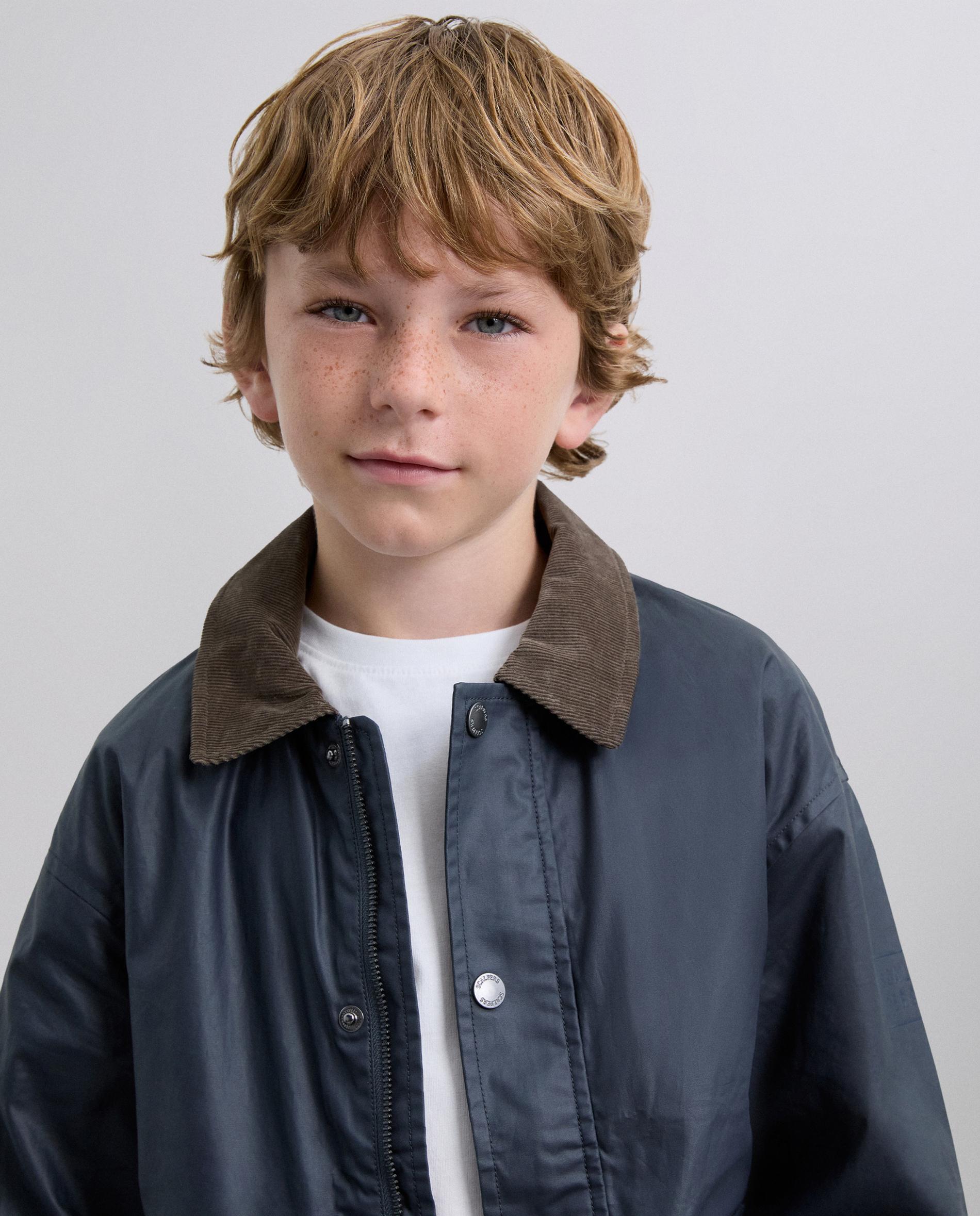 Casaco Infantil de Gola Tipo Camisa e Fecho de Botões Azul-escuro-3