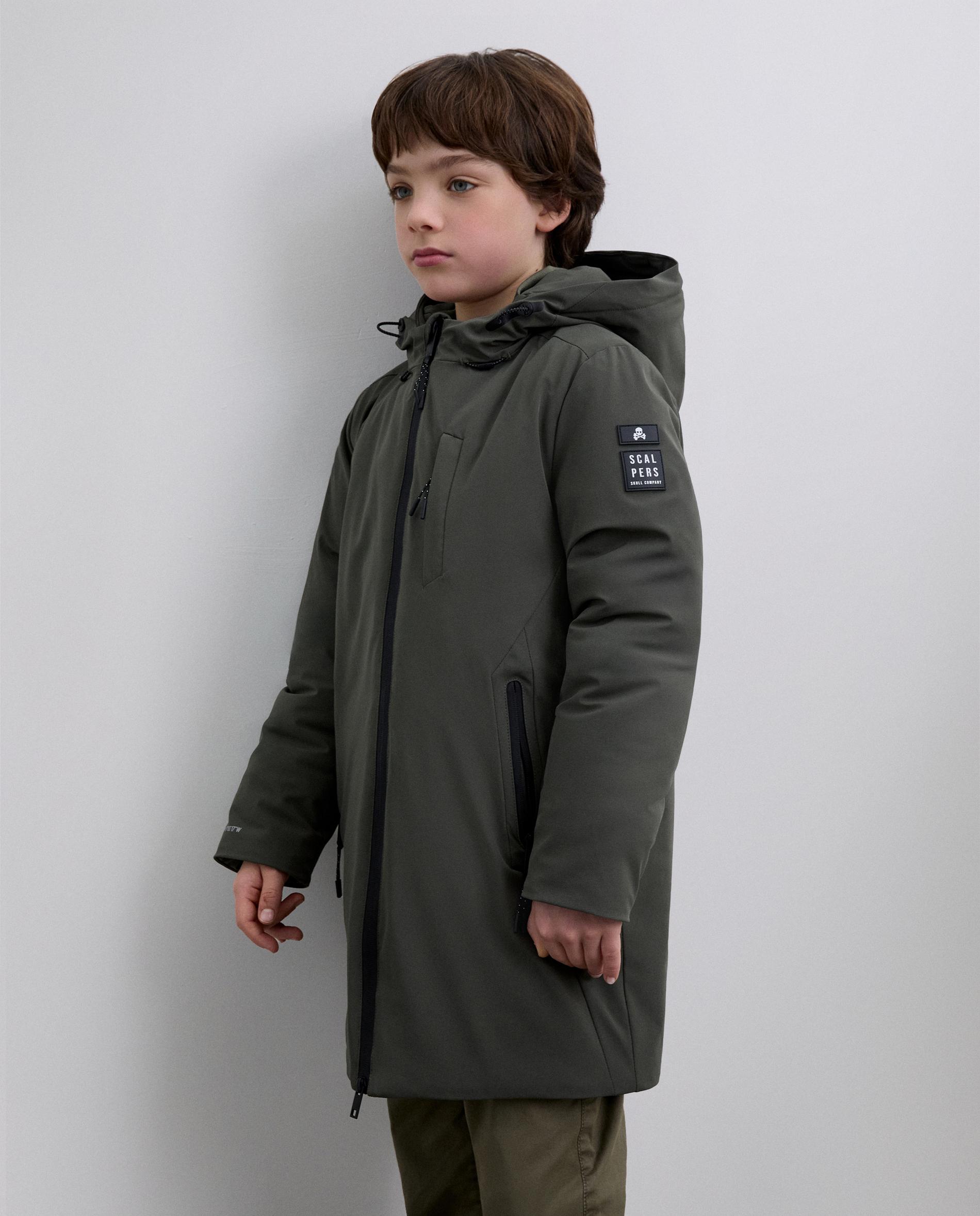Parka Infantil com Capuz e Fecho Zip Verde-escuro-1