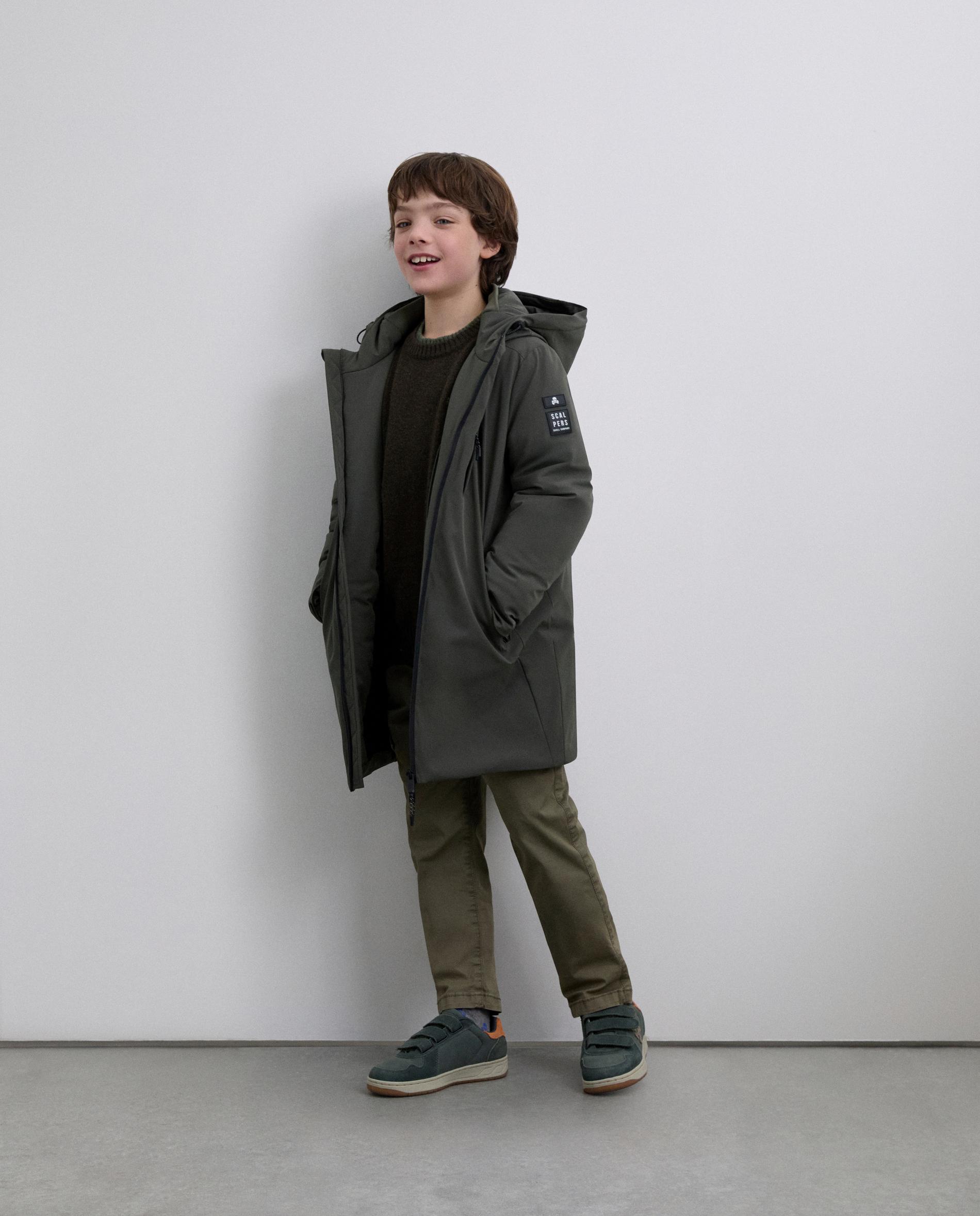 Parka Infantil com Capuz e Fecho Zip Verde-escuro-2