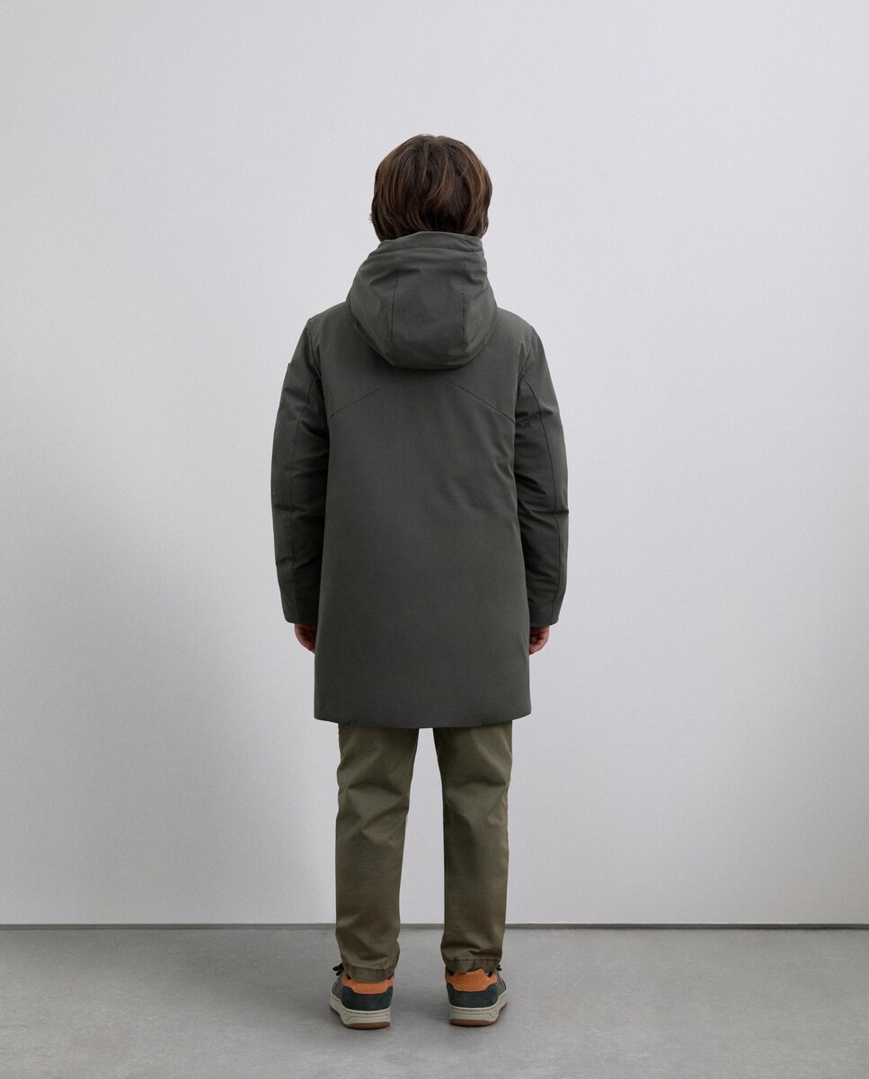 Parka Infantil com Capuz e Fecho Zip Verde-escuro-3