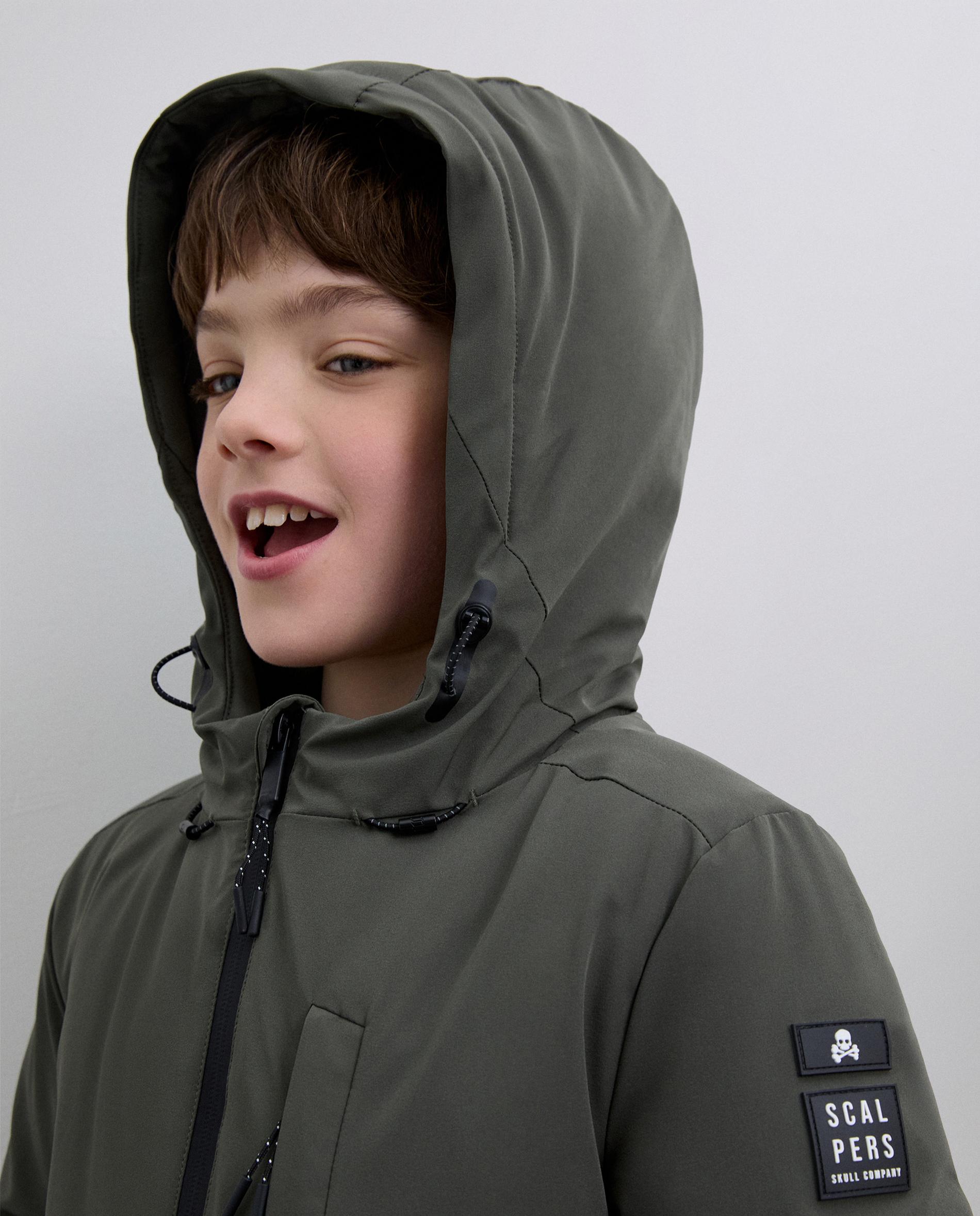 Parka Infantil com Capuz e Fecho Zip Verde-escuro-4