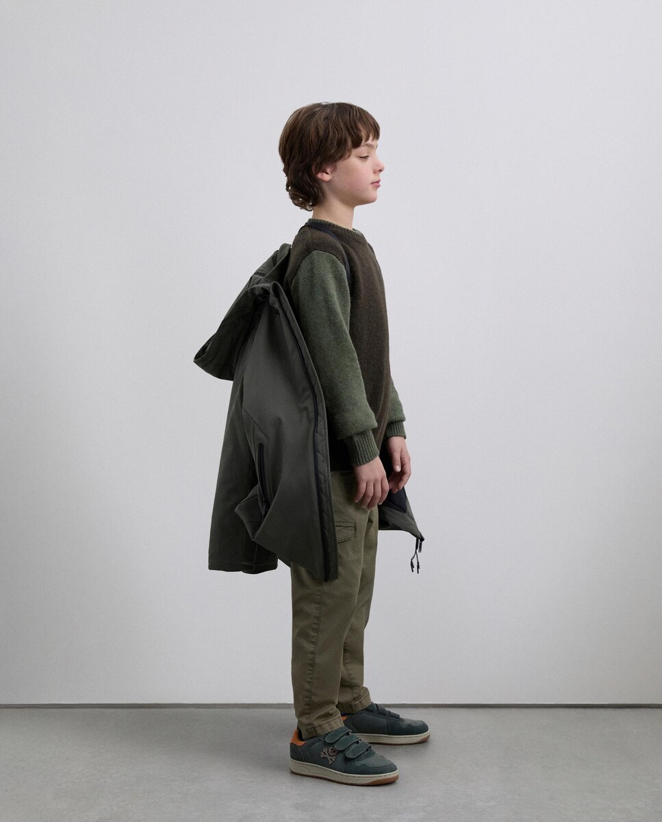 Parka Infantil com Capuz e Fecho Zip Verde-escuro-5