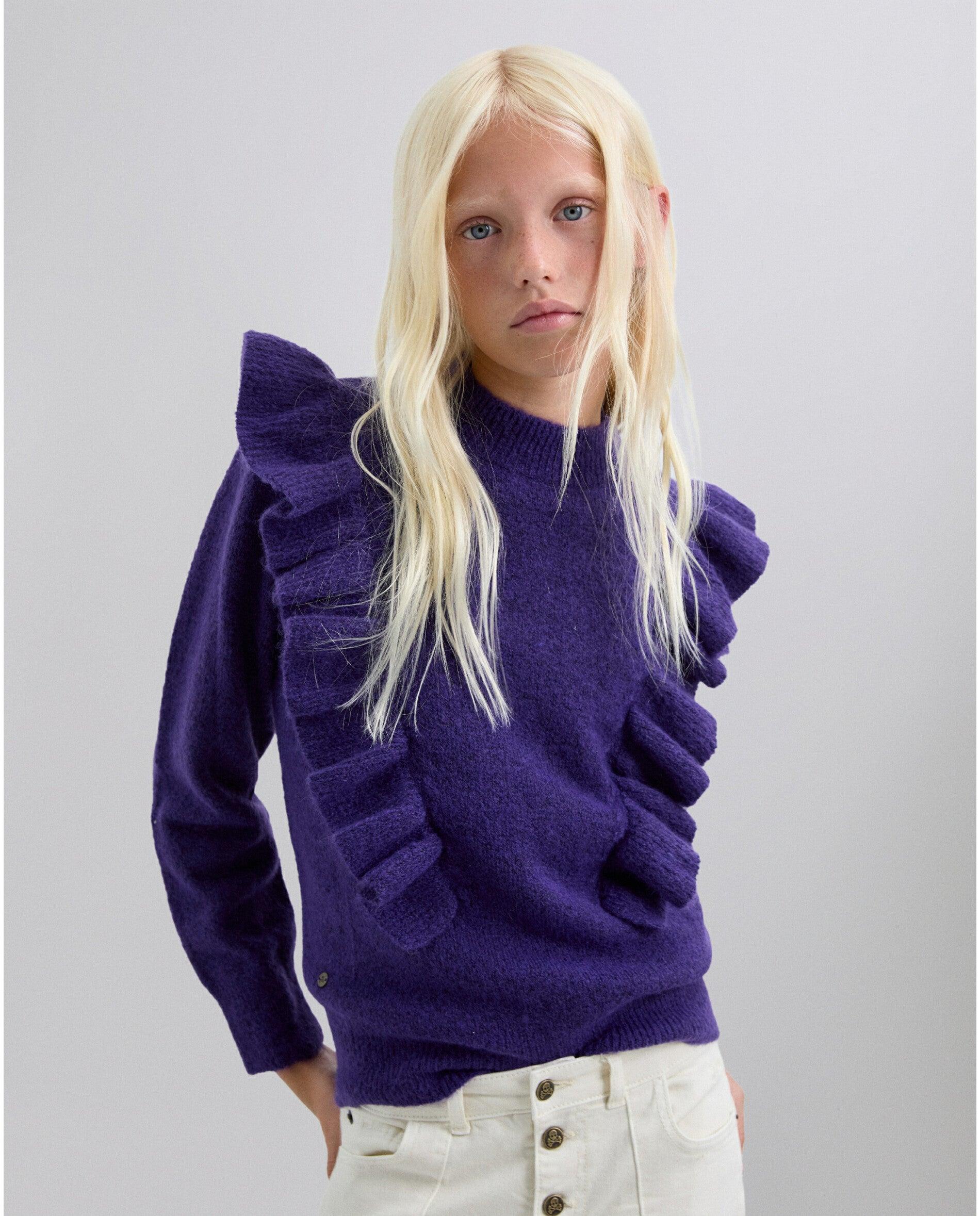 Camisola Infantil de Manga Comprida com Detalhe de Folhos Frontais Scalpers Roxo-1