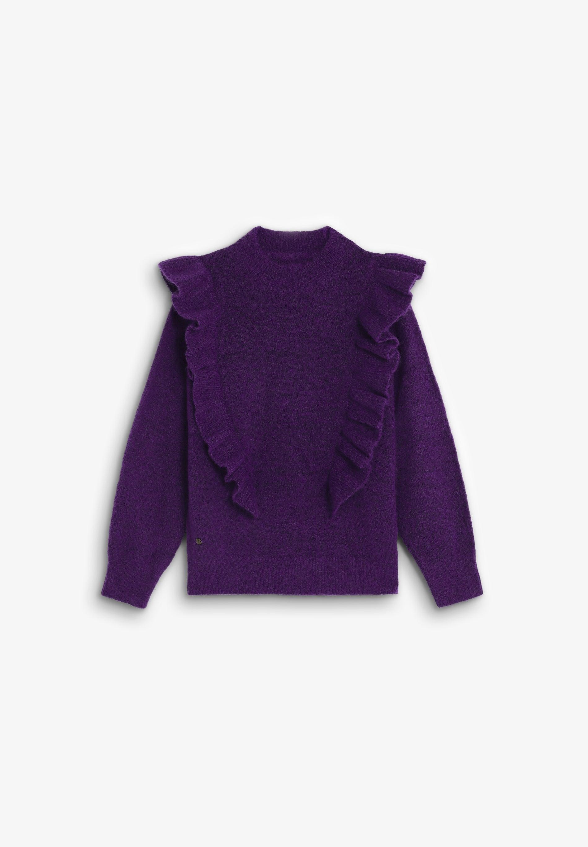 Camisola Infantil de Manga Comprida com Detalhe de Folhos Frontais Scalpers Roxo-4