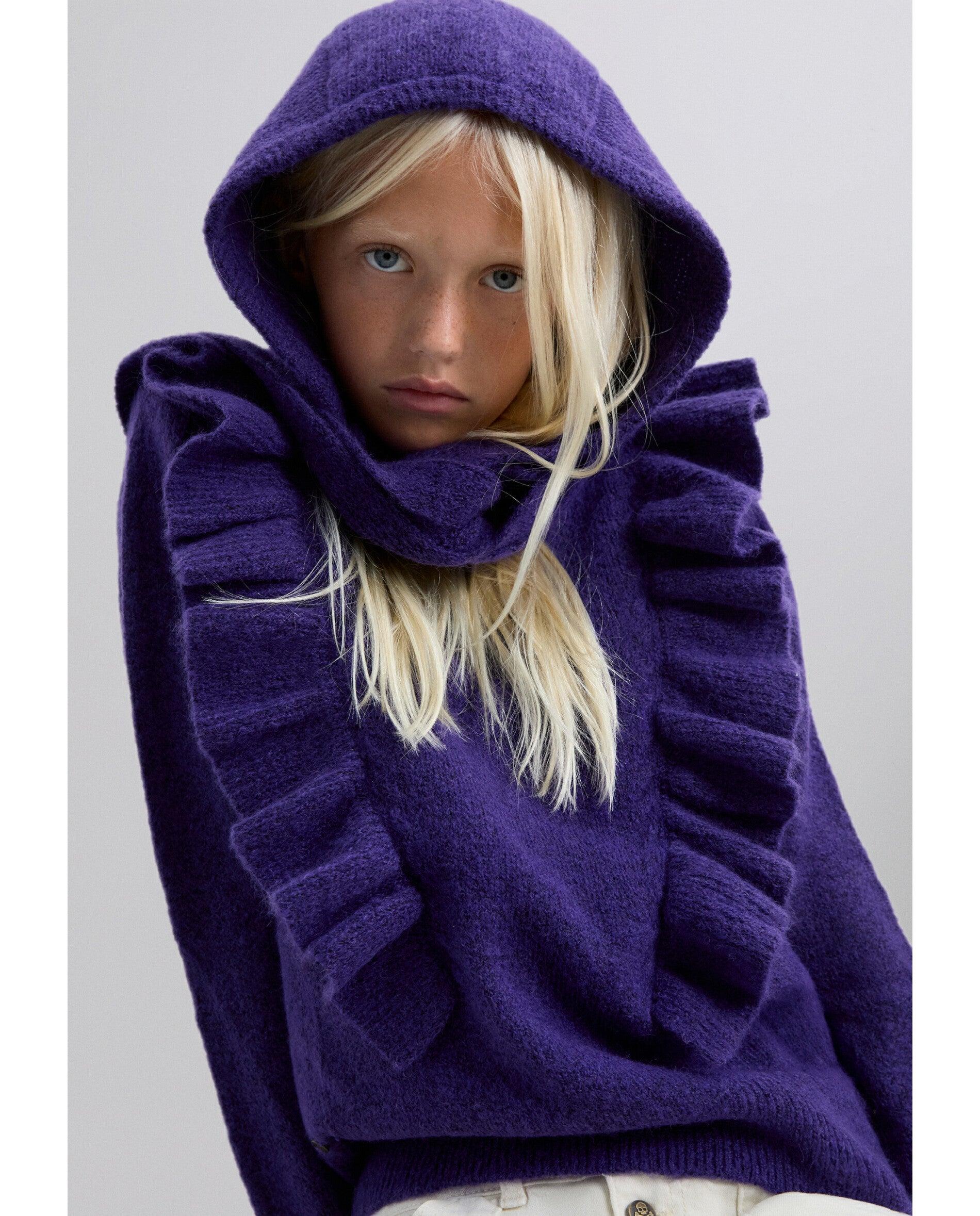 Camisola Infantil de Manga Comprida com Detalhe de Folhos Frontais Scalpers Roxo-7