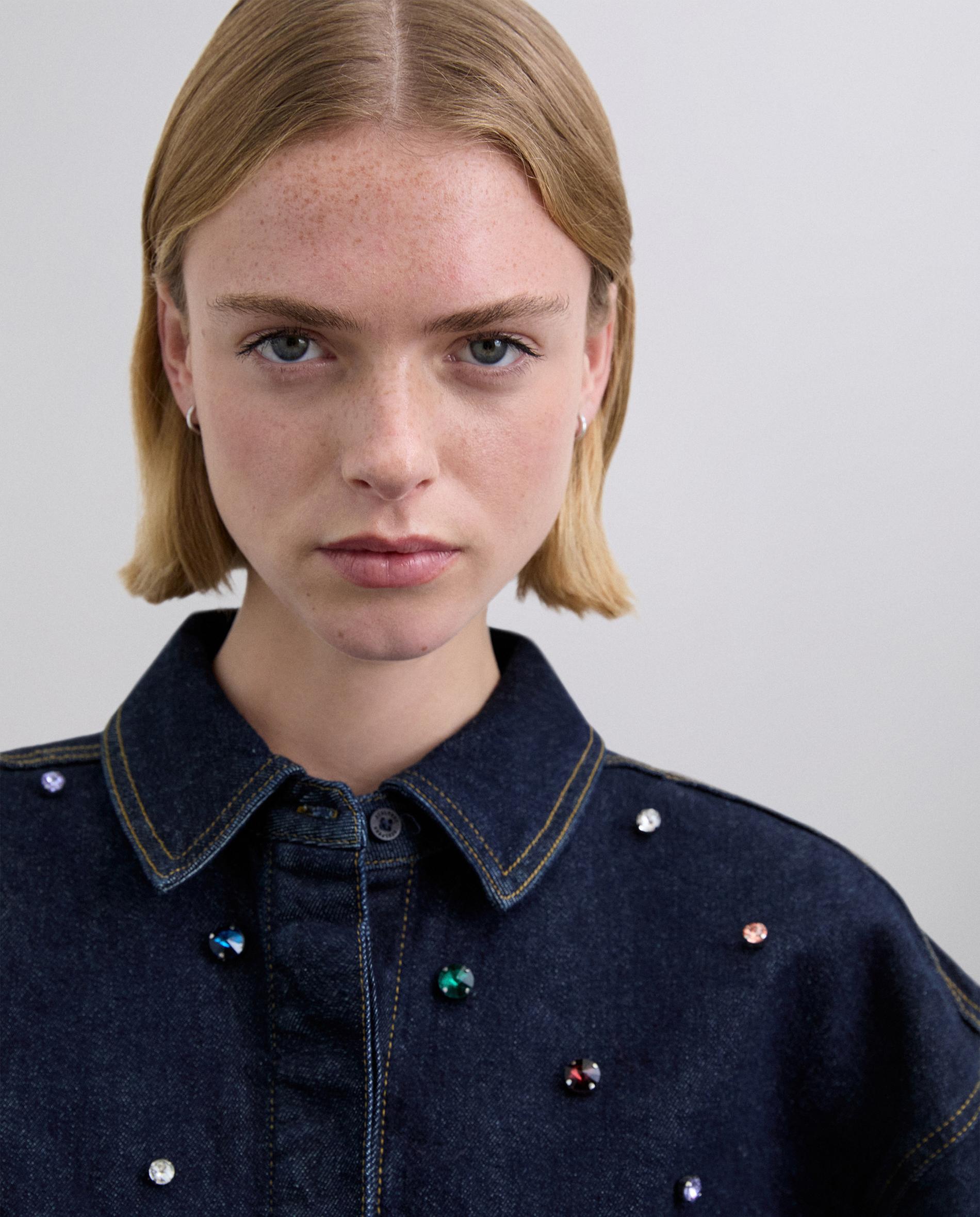 Sobrecamisa com Bordado Multicolor Azul-escuro-4