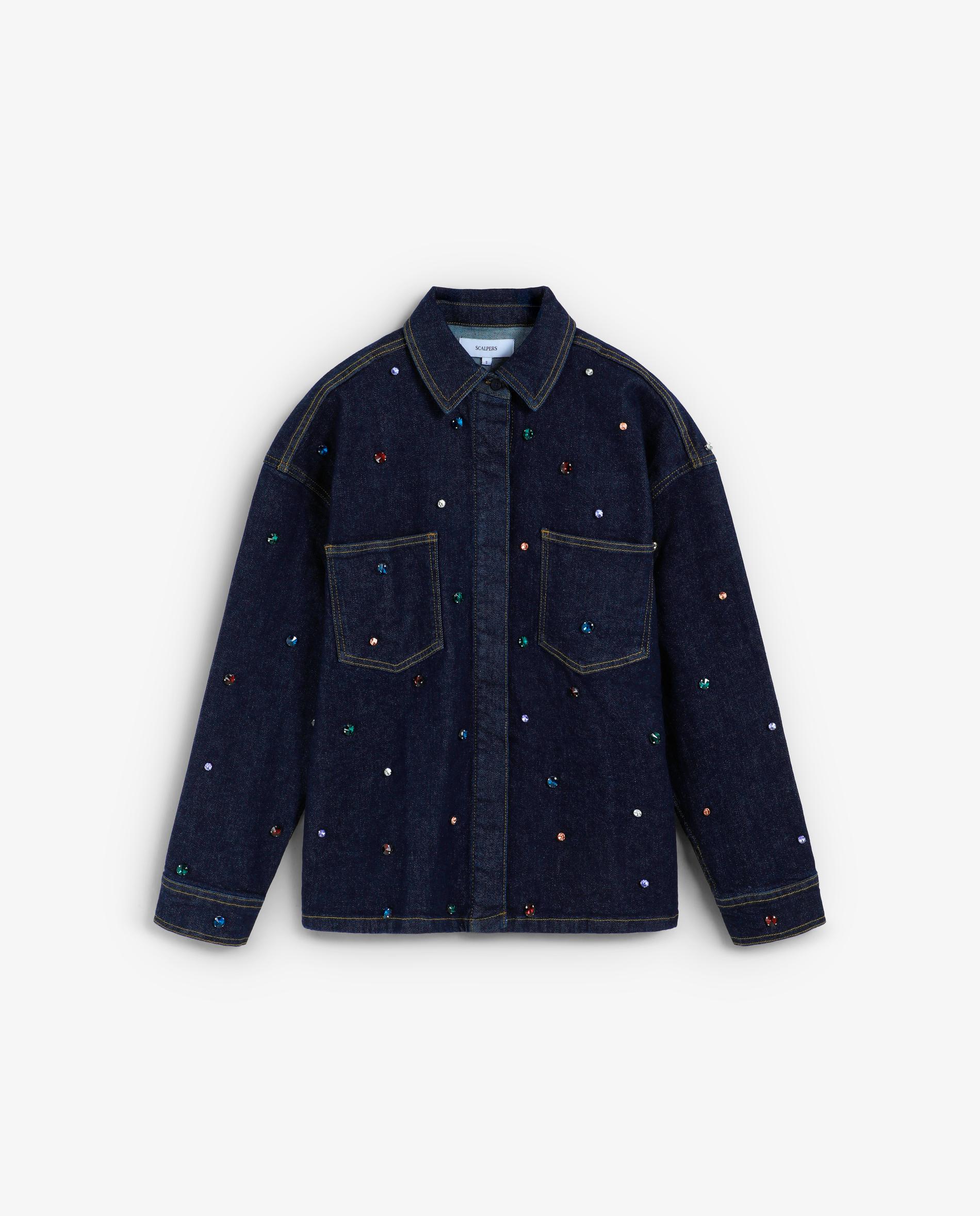 Sobrecamisa com Bordado Multicolor Azul-escuro-5