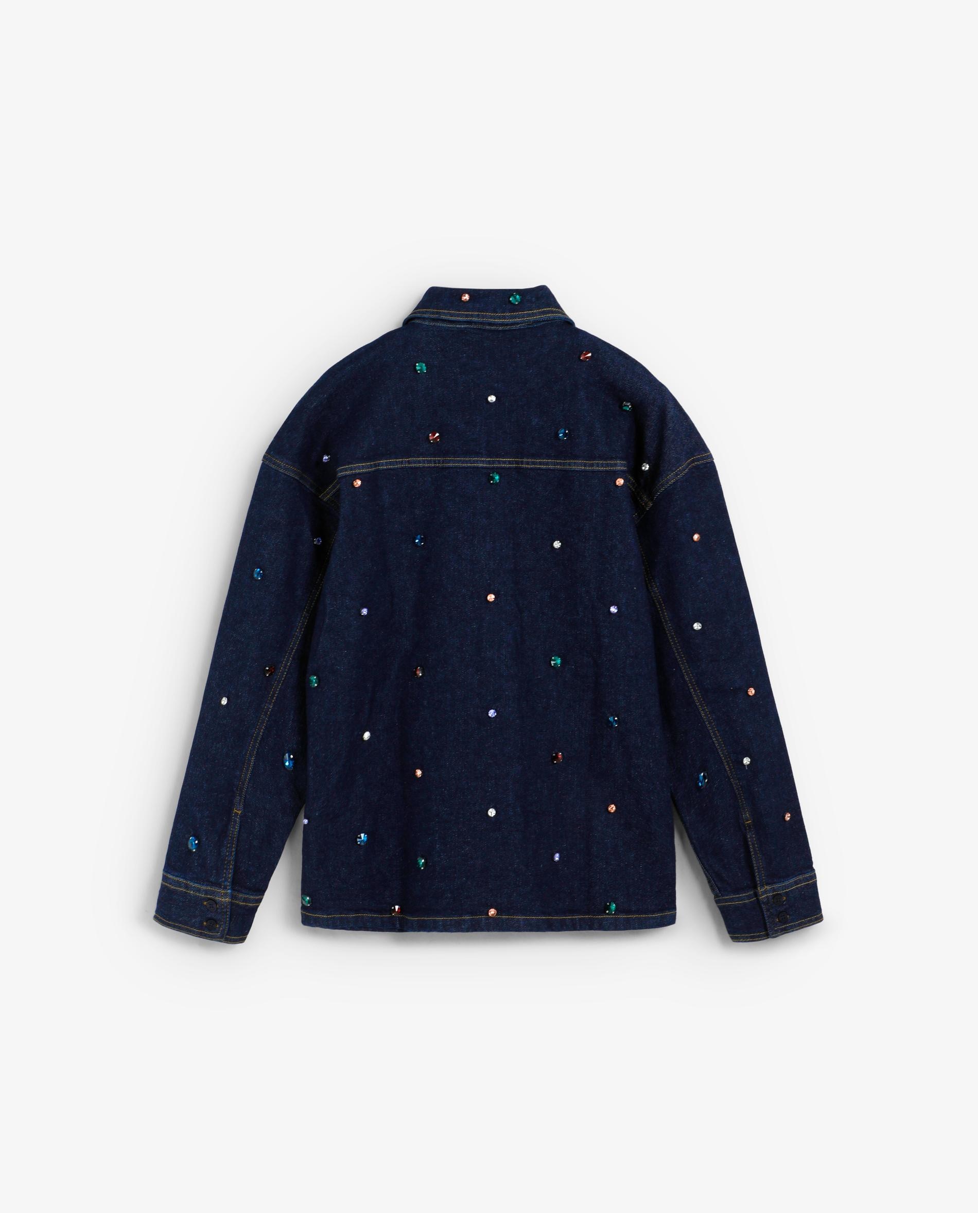 Sobrecamisa com Bordado Multicolor Azul-escuro-6