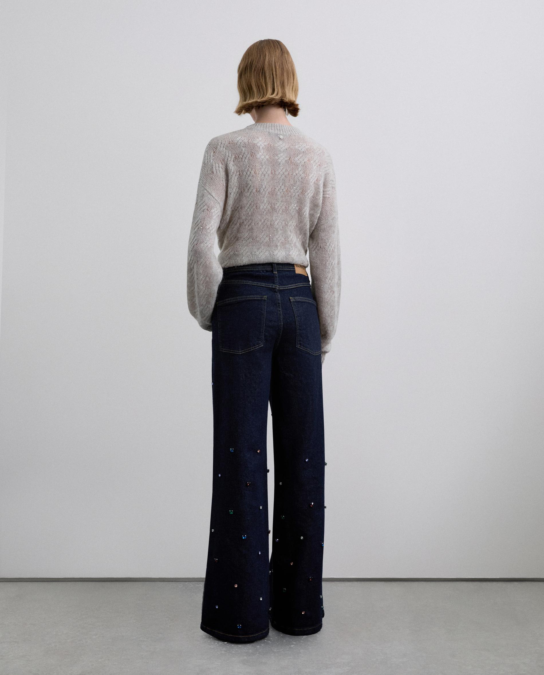 Jeans com Bordado Multicolor Azul-escuro-3