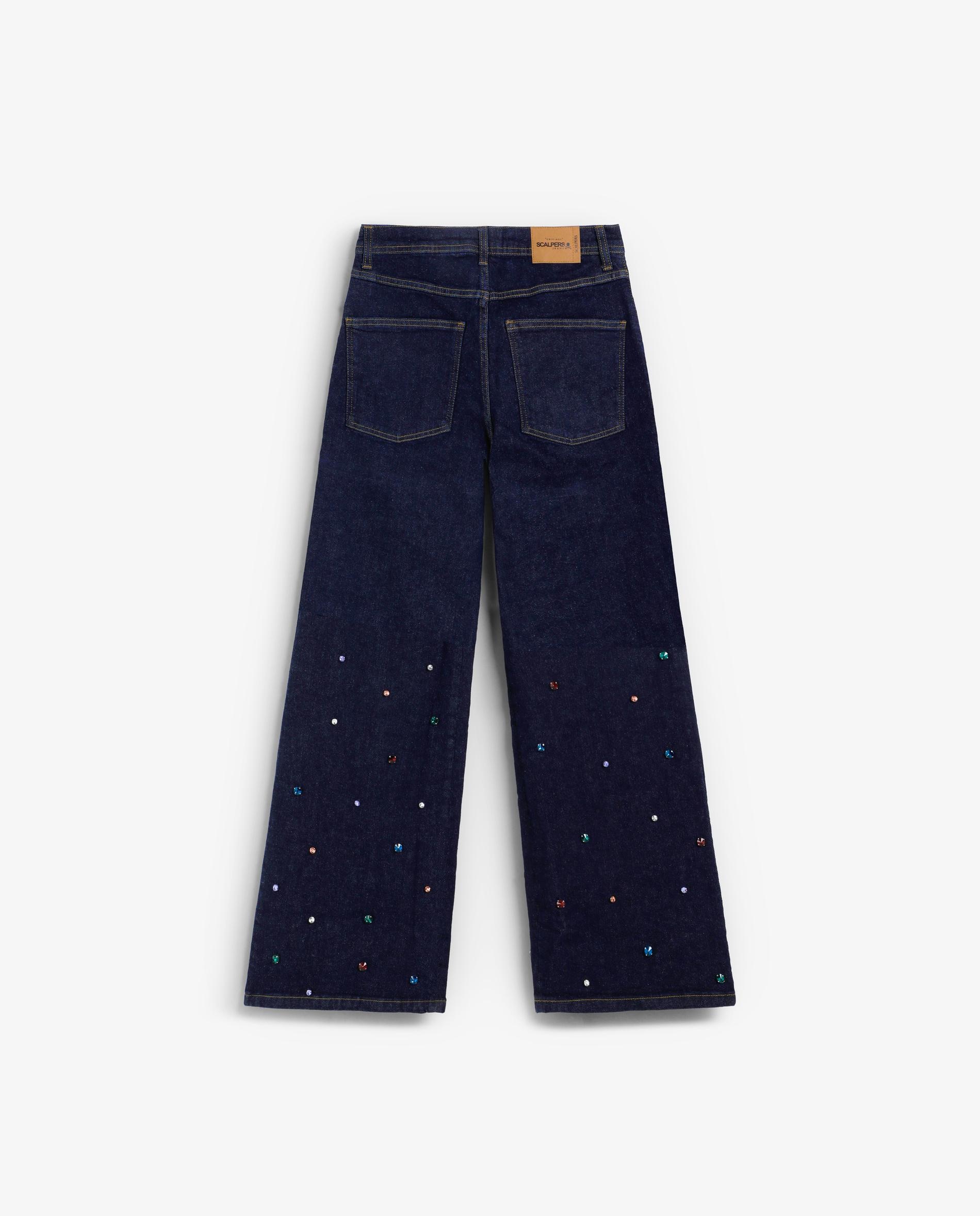 Jeans com Bordado Multicolor Azul-escuro-6