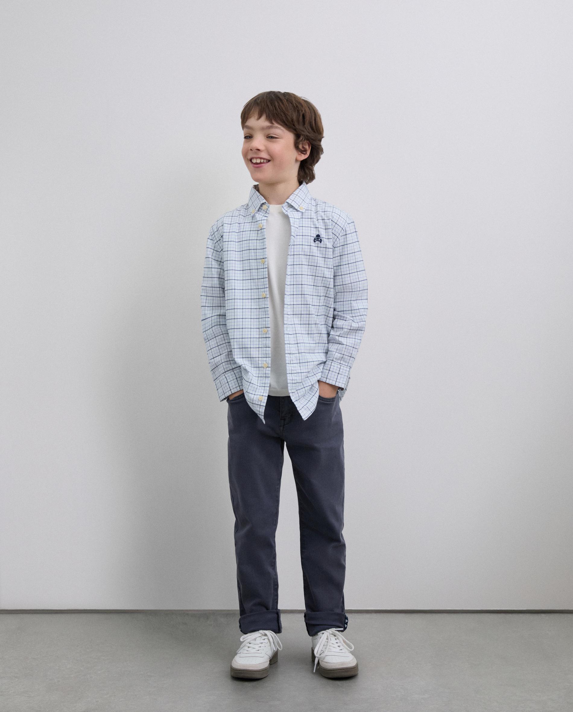Camisa Infantil de Algodão com Design Aos Quadrados Finos Scalpers Azul-3