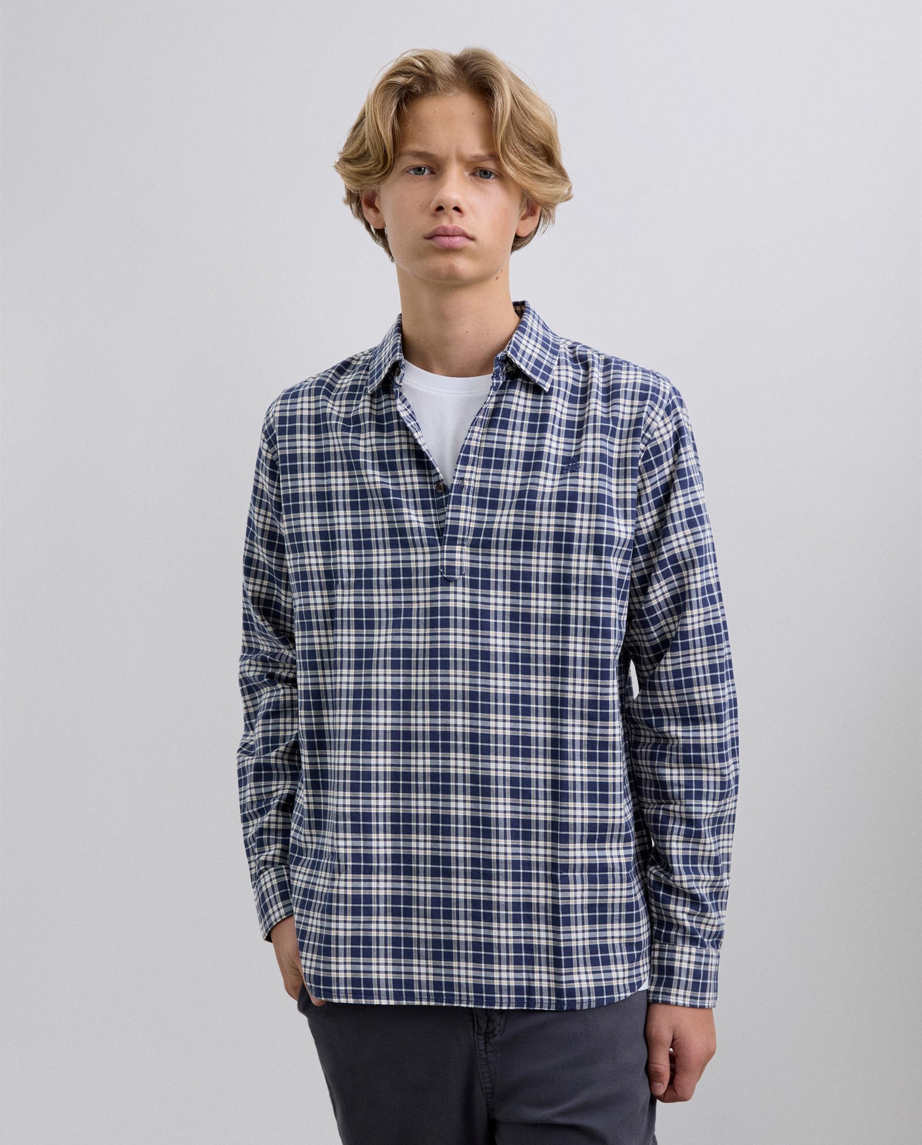 Camisa Infantil aos Quadrados de Algodão Scalpers Azul-1