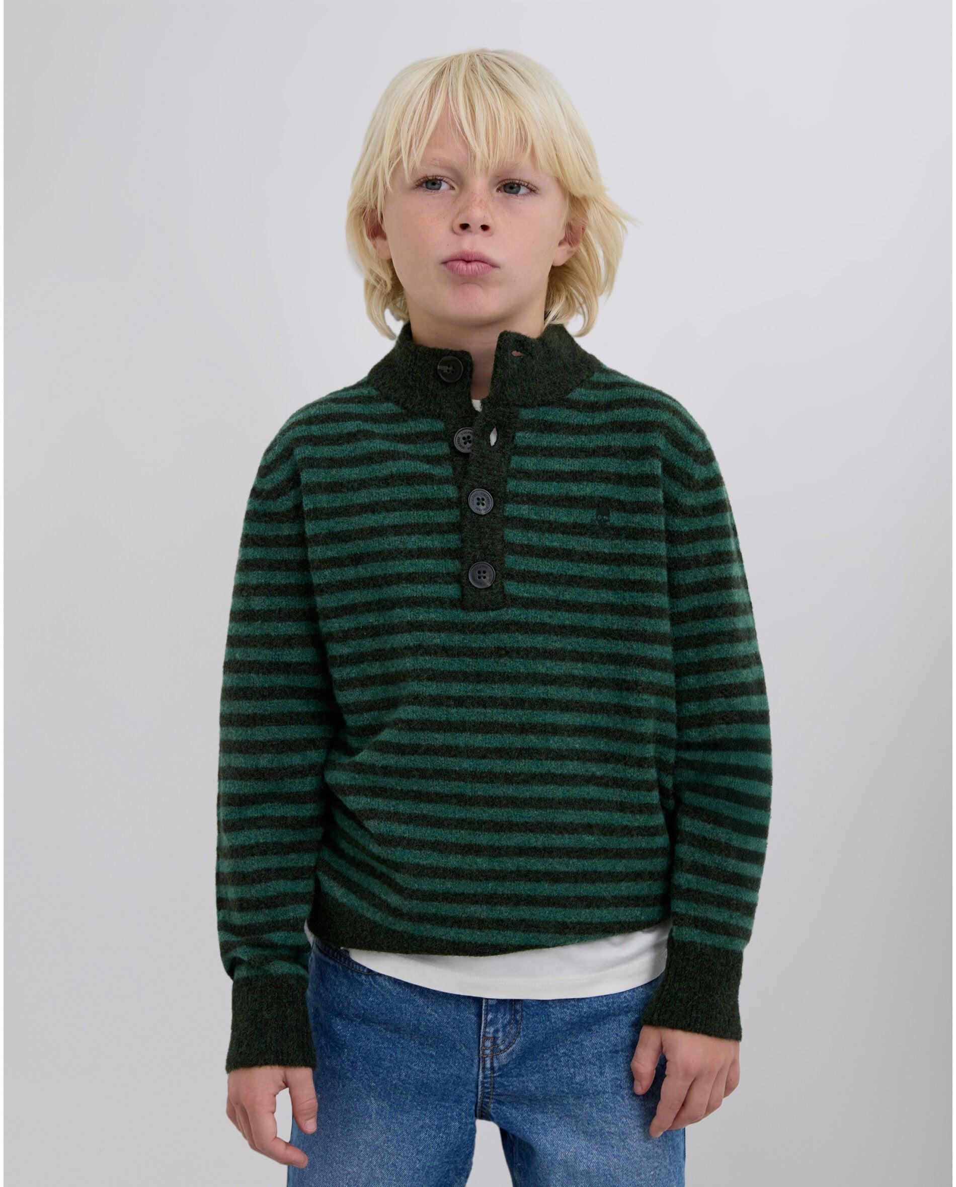 Camisola Infantil às Riscas com Botões Scalpers Verde-escuro-1