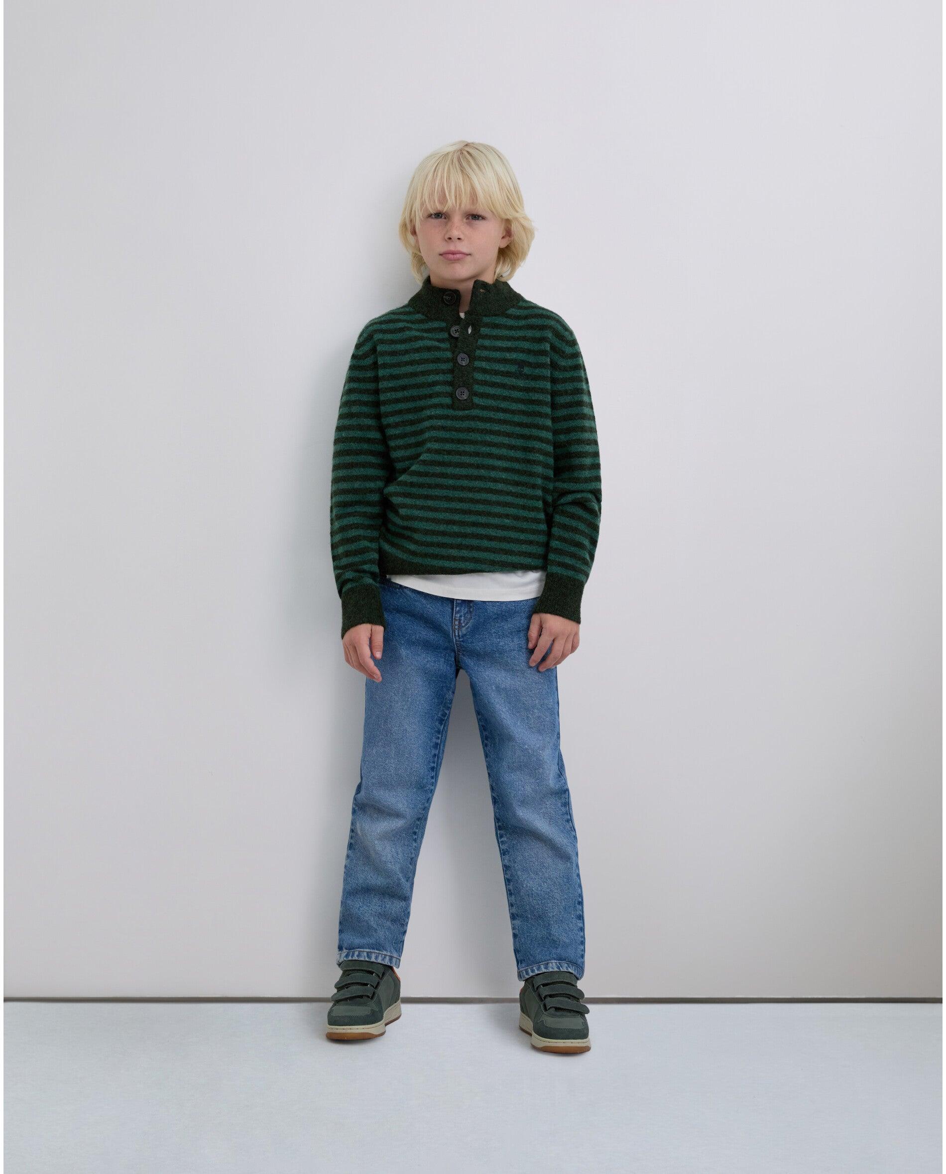Camisola Infantil às Riscas com Botões Scalpers Verde-escuro-3