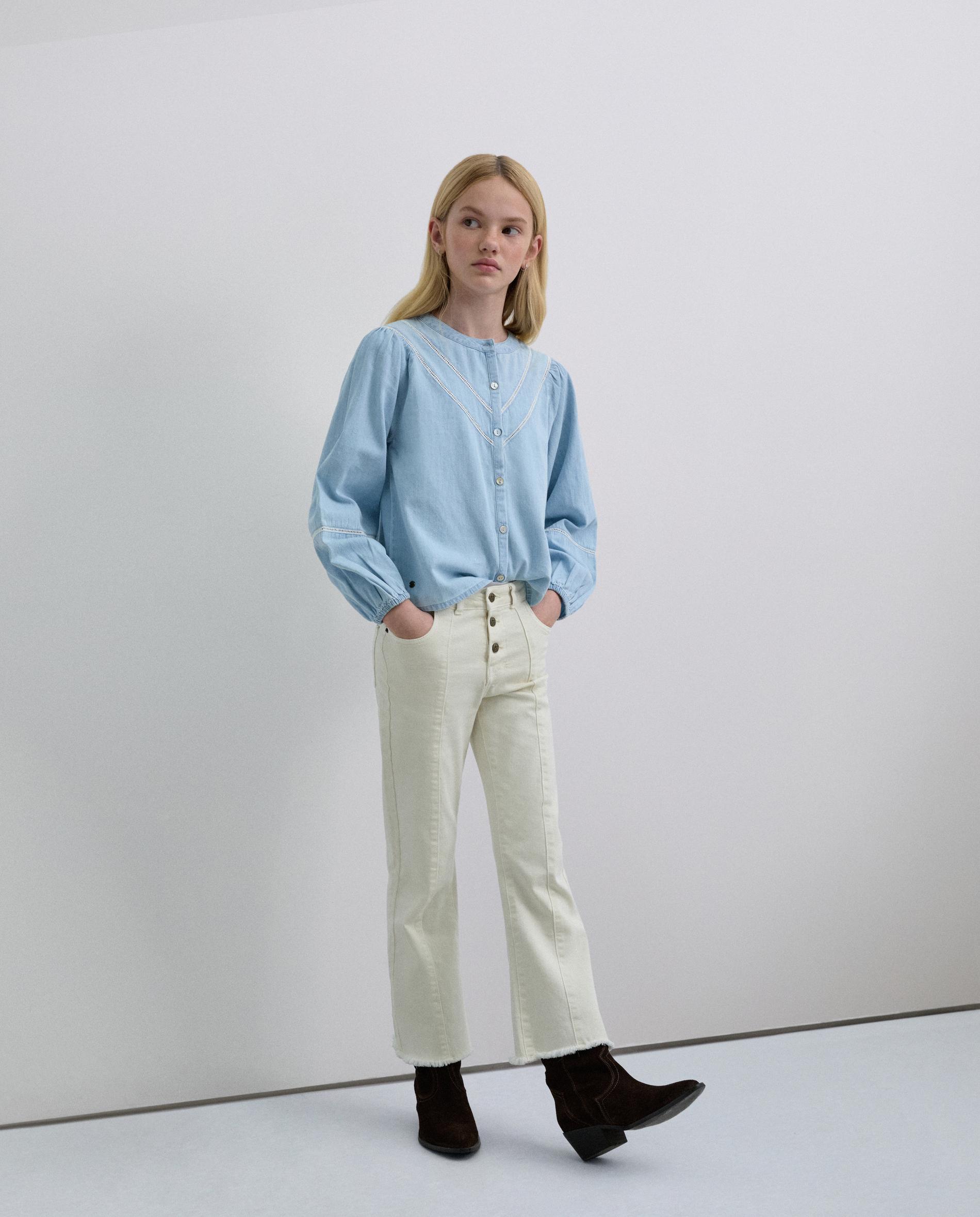 Blusa Denim Infantil com Detalhes Perfurados Scalpers Céu-4