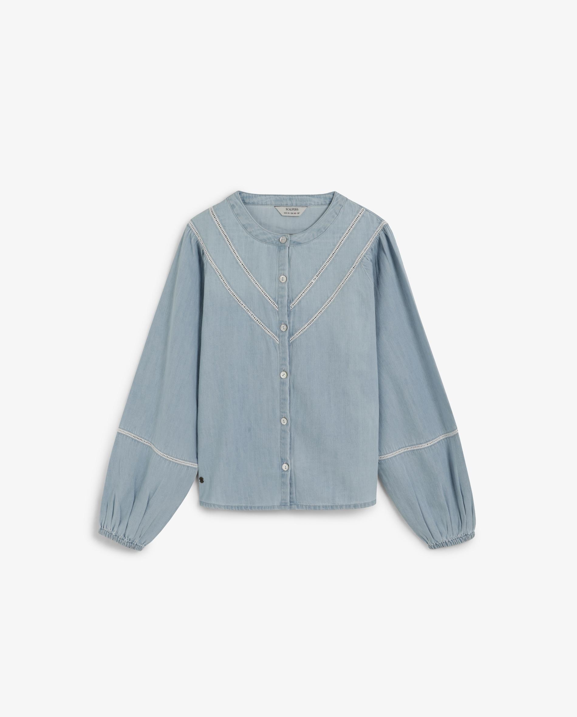 Blusa Denim Infantil com Detalhes Perfurados Scalpers Céu-6