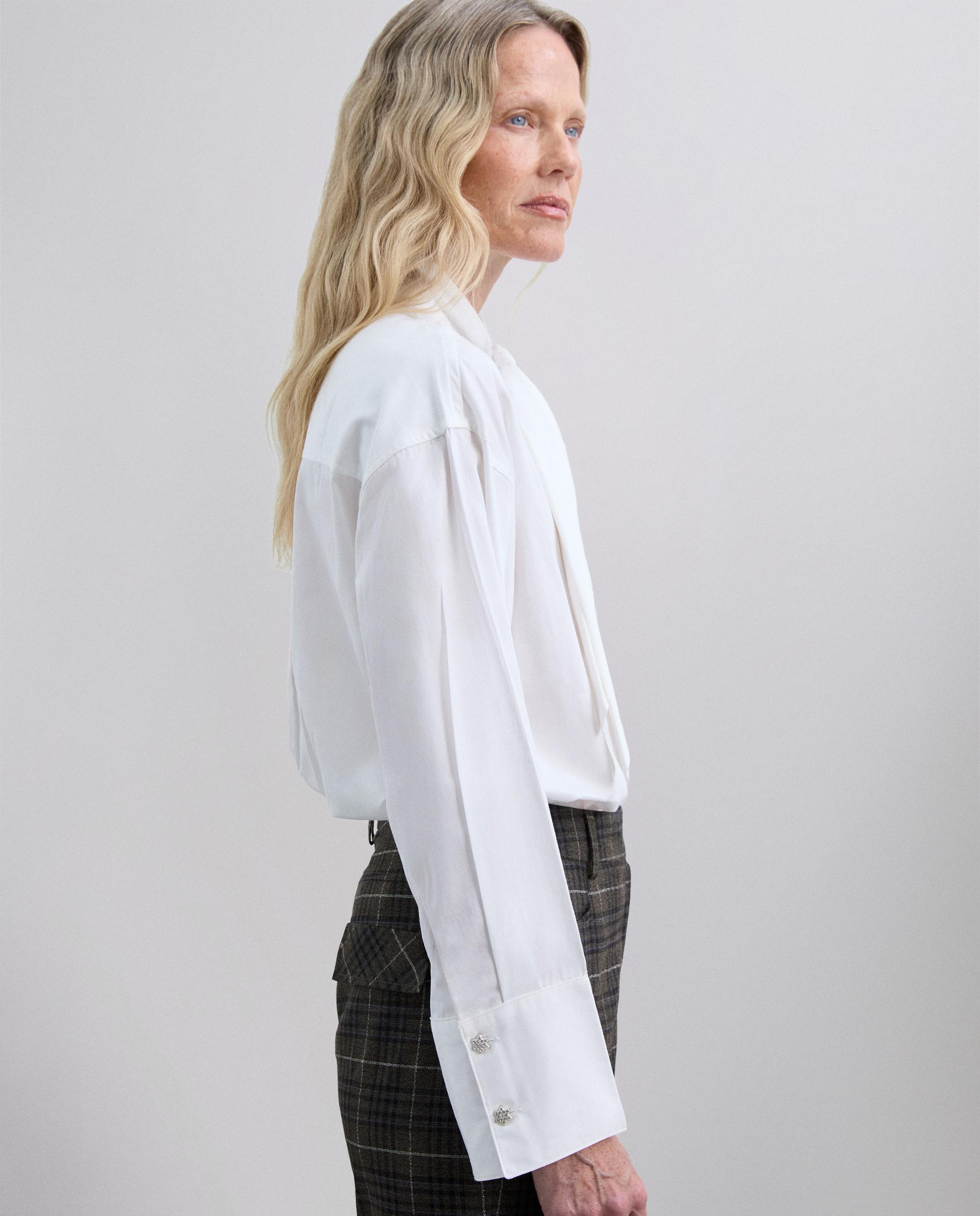 Blusa de Manga Comprida com Laçada na Gola Branco-1