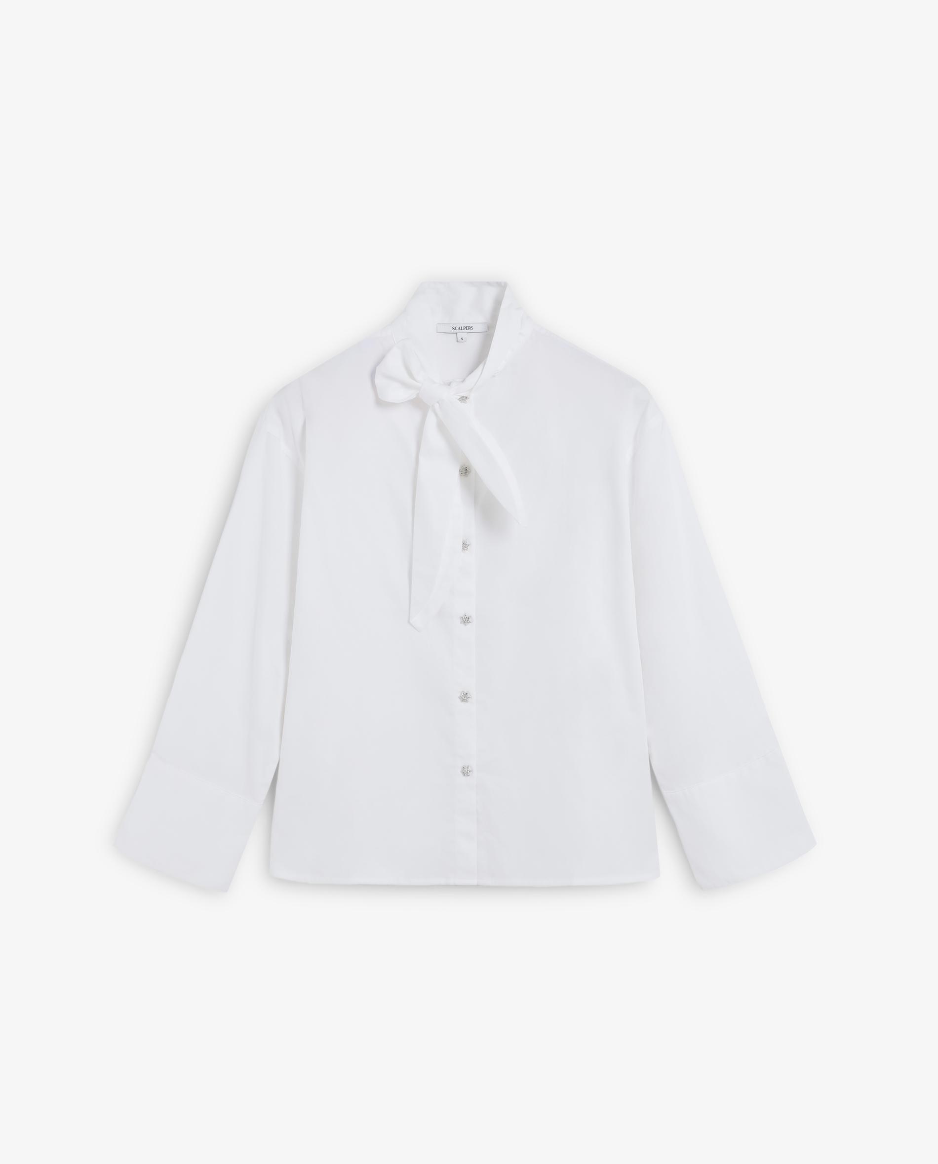 Blusa de Manga Comprida com Laçada na Gola Branco-6