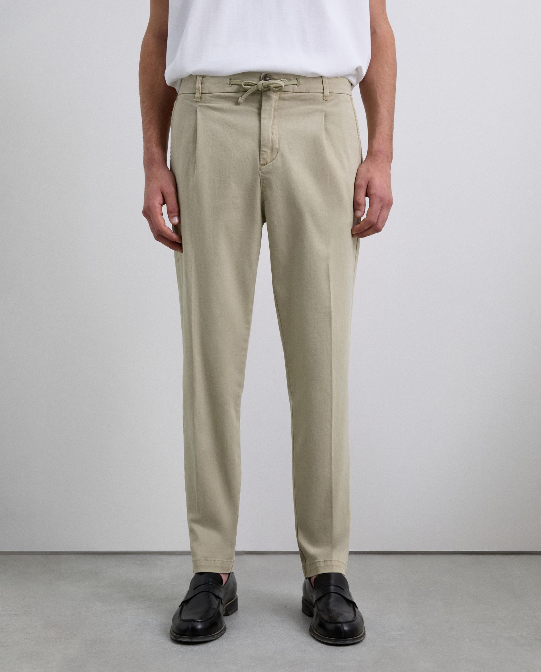 Calças Chino de Corte Regular em Algodão Bege-2