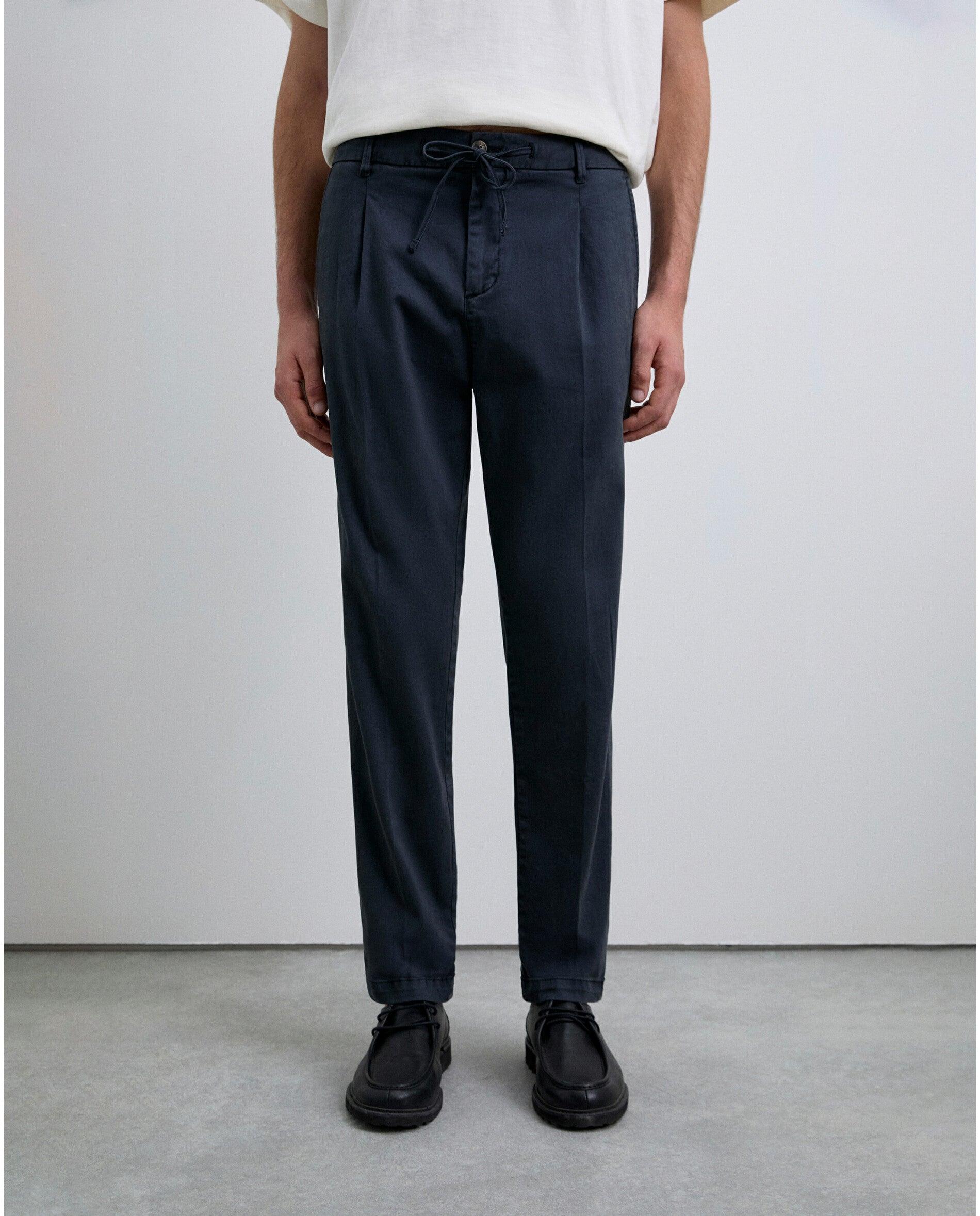 Calças Chino de Algodão com Corte Regular Azul-escuro-2