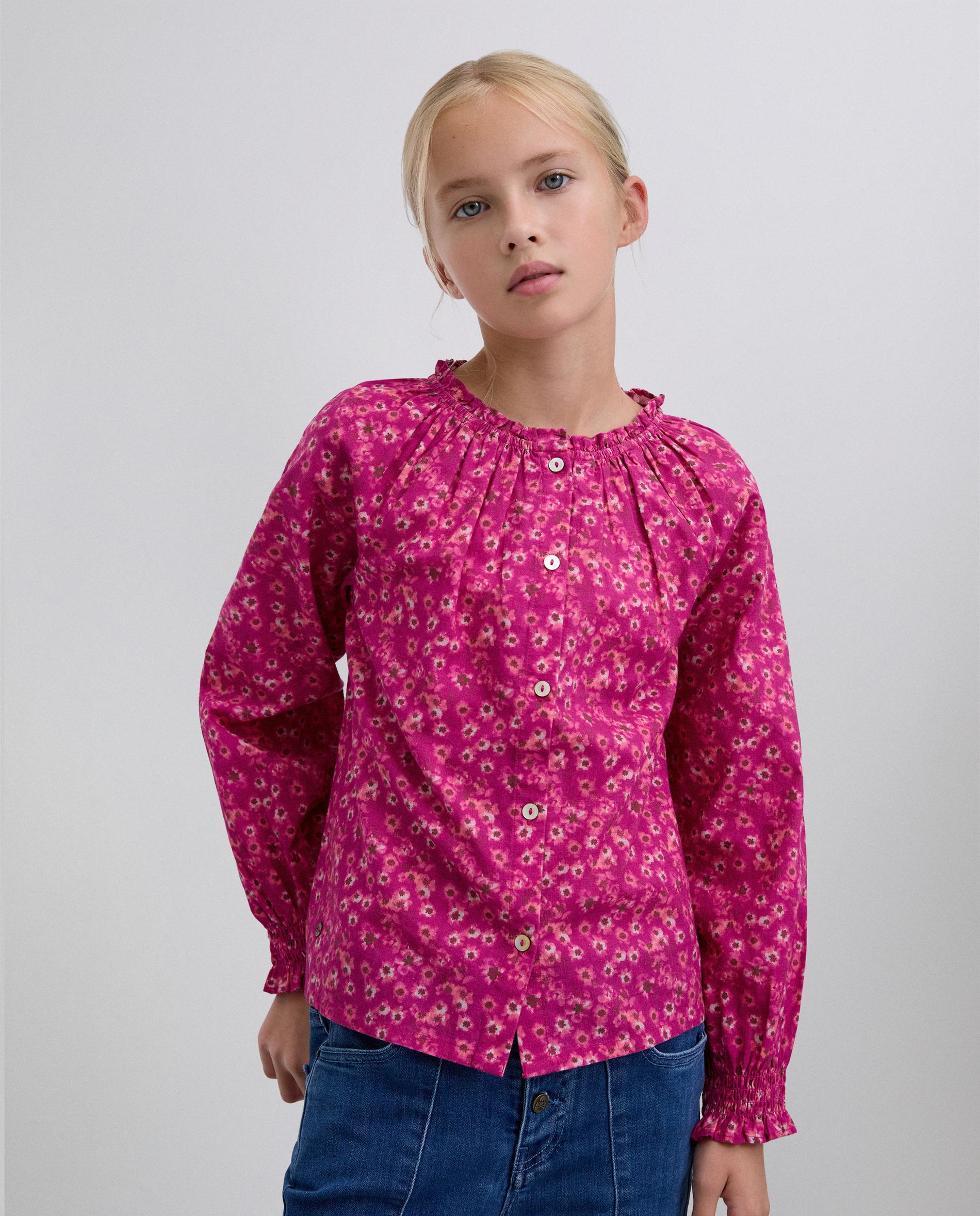 Blusa em Algodão e Manga Abalonada Rosa-1