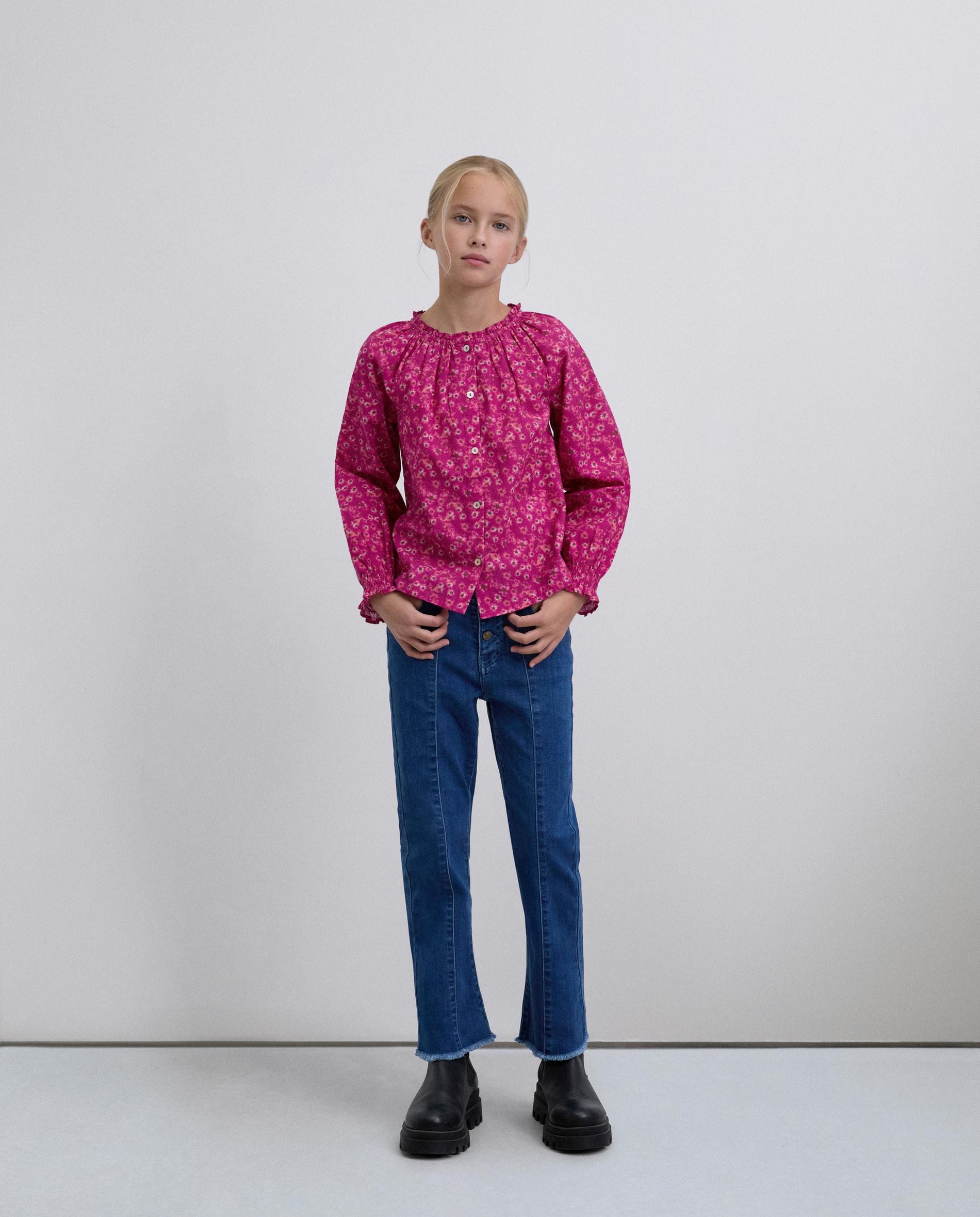 Blusa Infantil em Algodão e Manga Abalonada Rosa-2