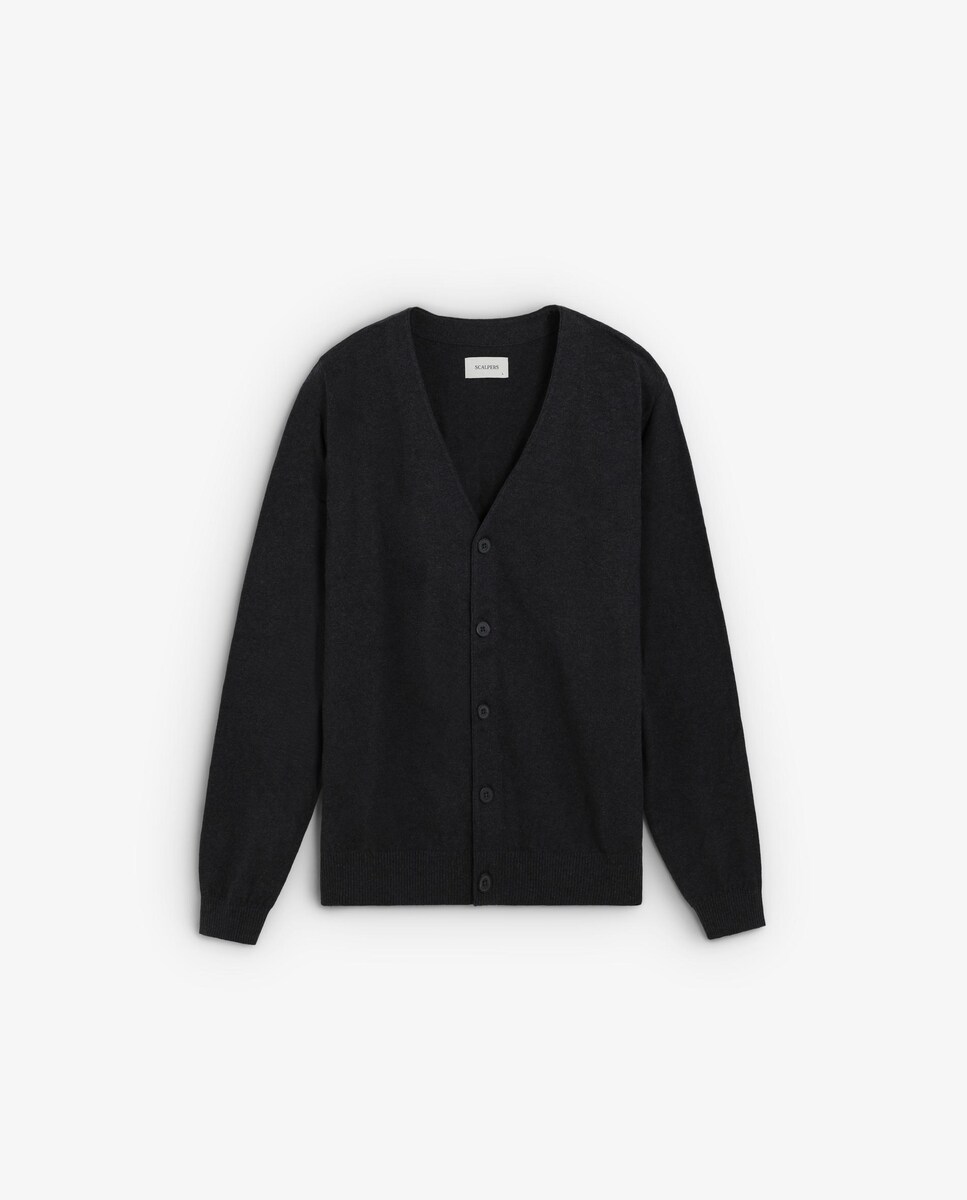 Cardigan com Gola em V e Manga Comprida Azul-1