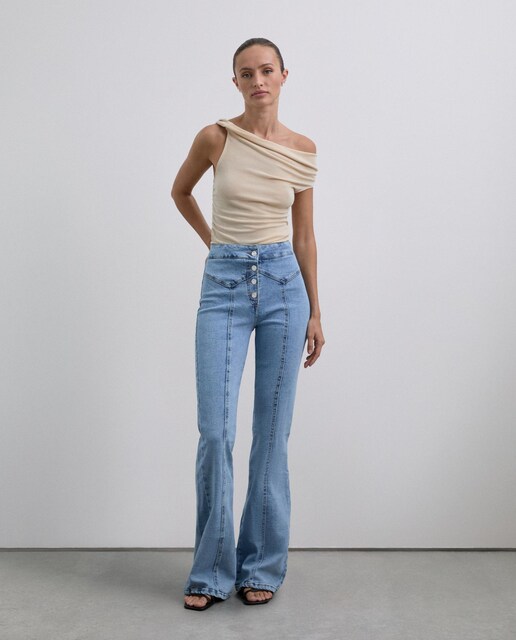 Imagem 0 de Jeans de Cintura Subida com Cintura Franzida