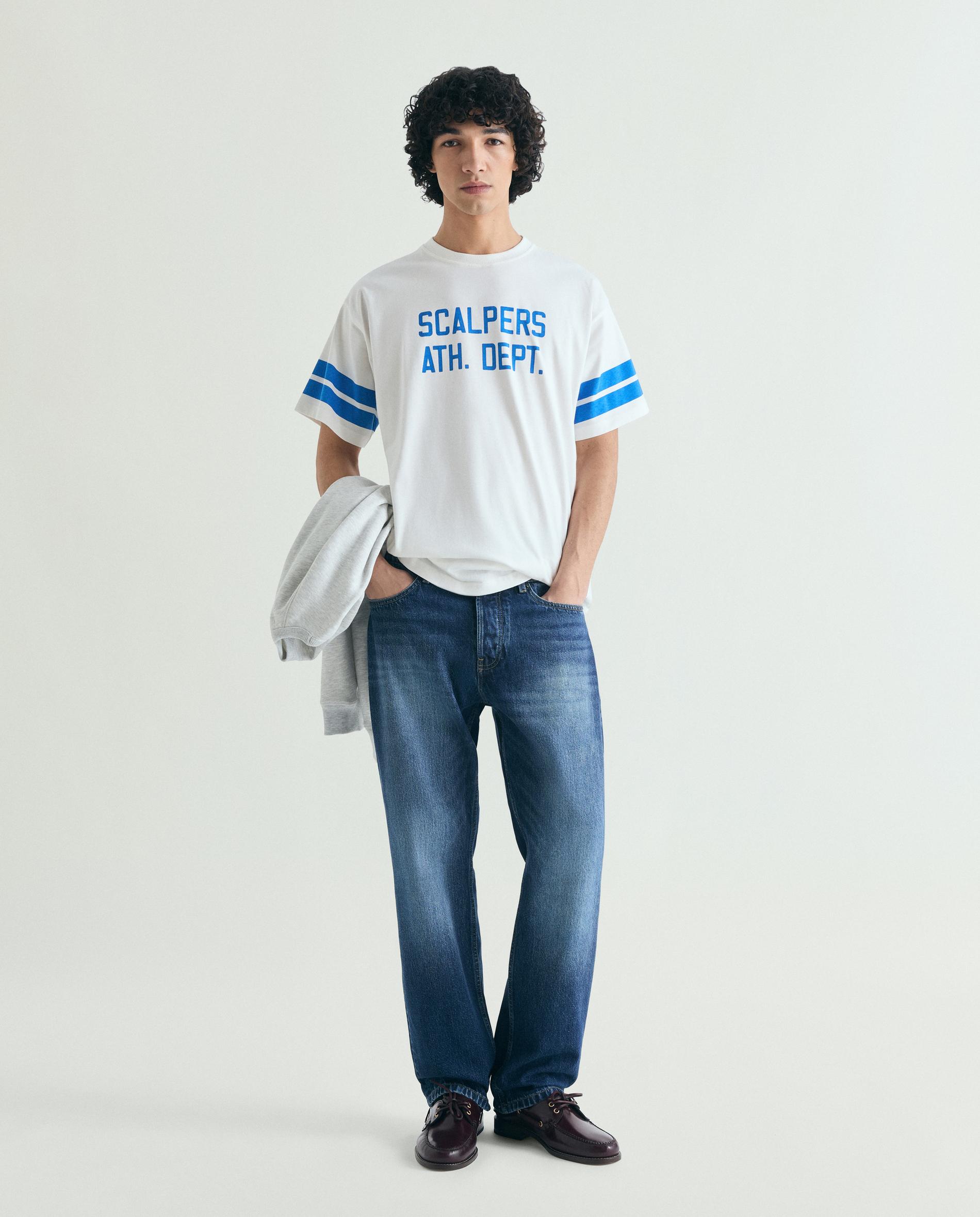 T-shirt de Manga Curta com Bandas em Contraste Azul-3