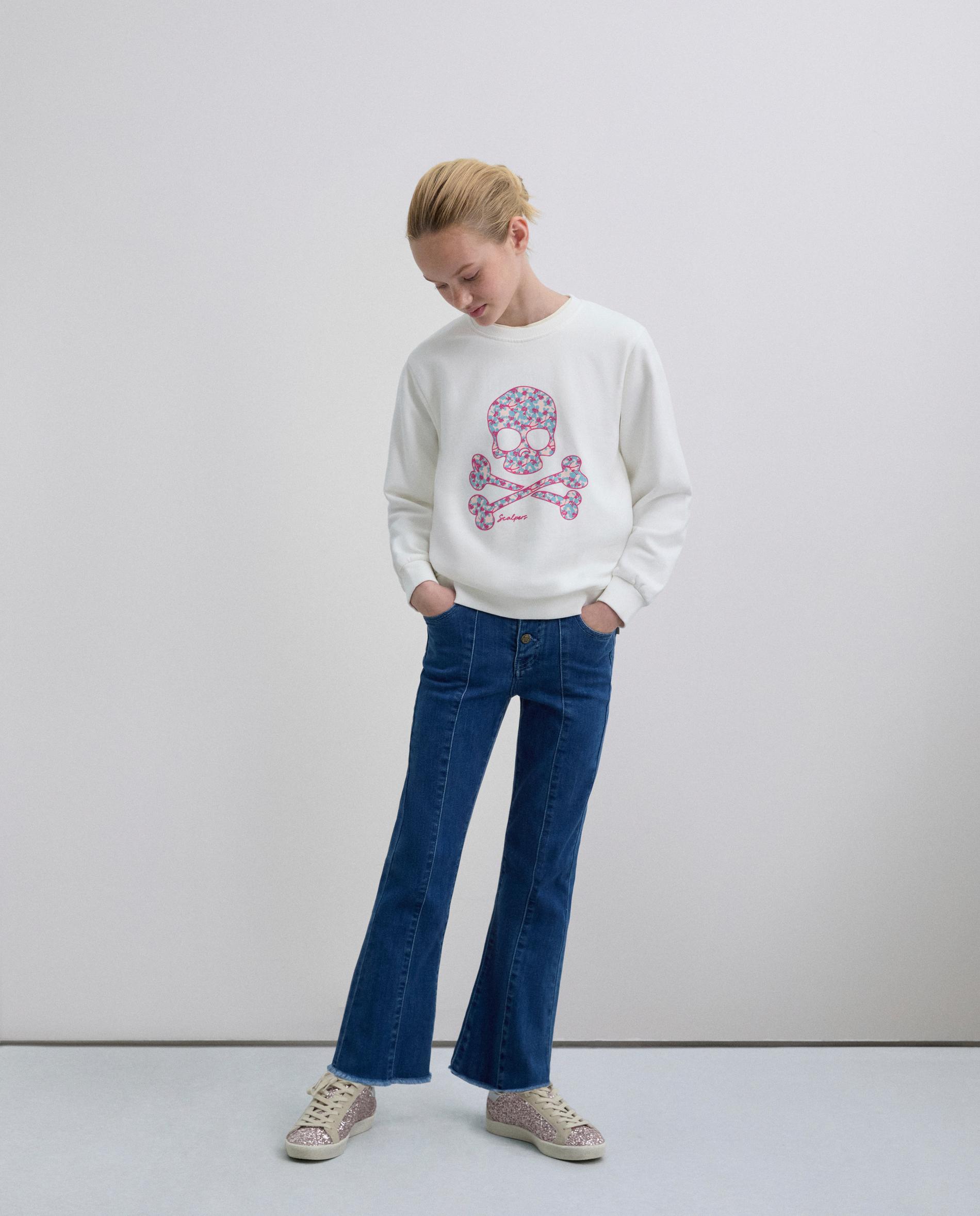 Sweatshirt sem Capuz Infantil de Algodão com Print Frontal Scalpers Branco-3