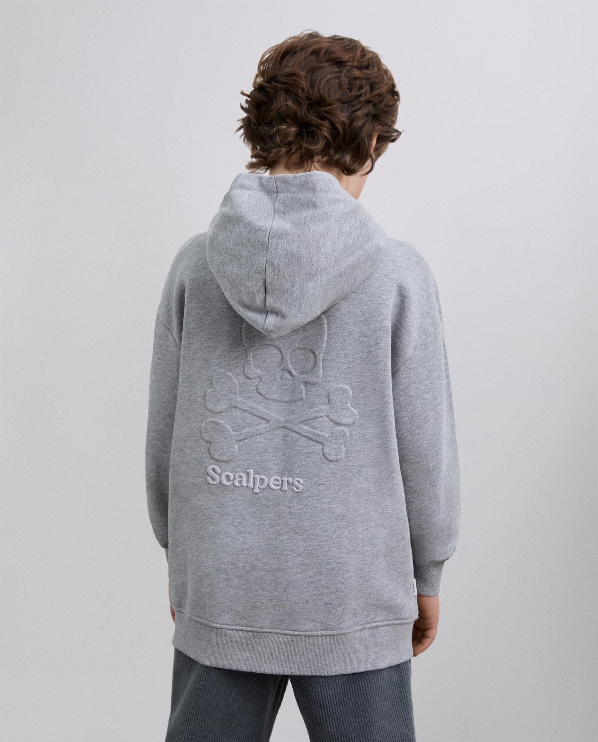 Sweatshirt com Capuz Infantil com Fecho Zip e Logo nas Costas Cinzento-claro-2
