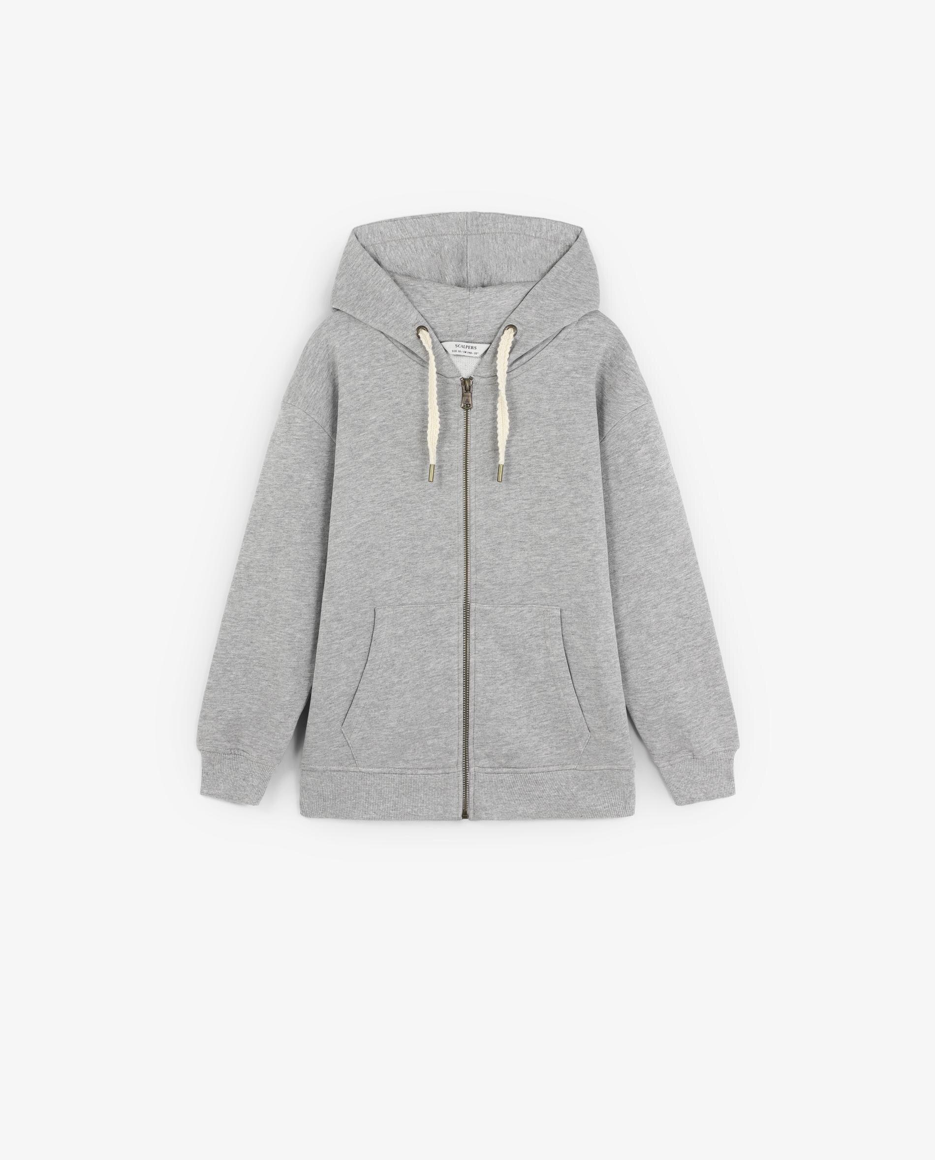Sweatshirt com Capuz Infantil com Fecho Zip e Logo nas Costas Cinzento-claro-4