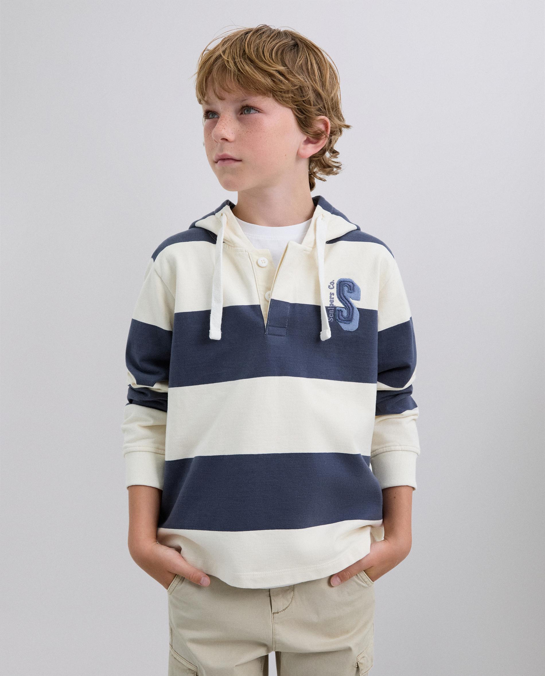 Sweatshirt Infantil com Capuz Ajustável e Estampado às Riscas Scalpers Azul-2