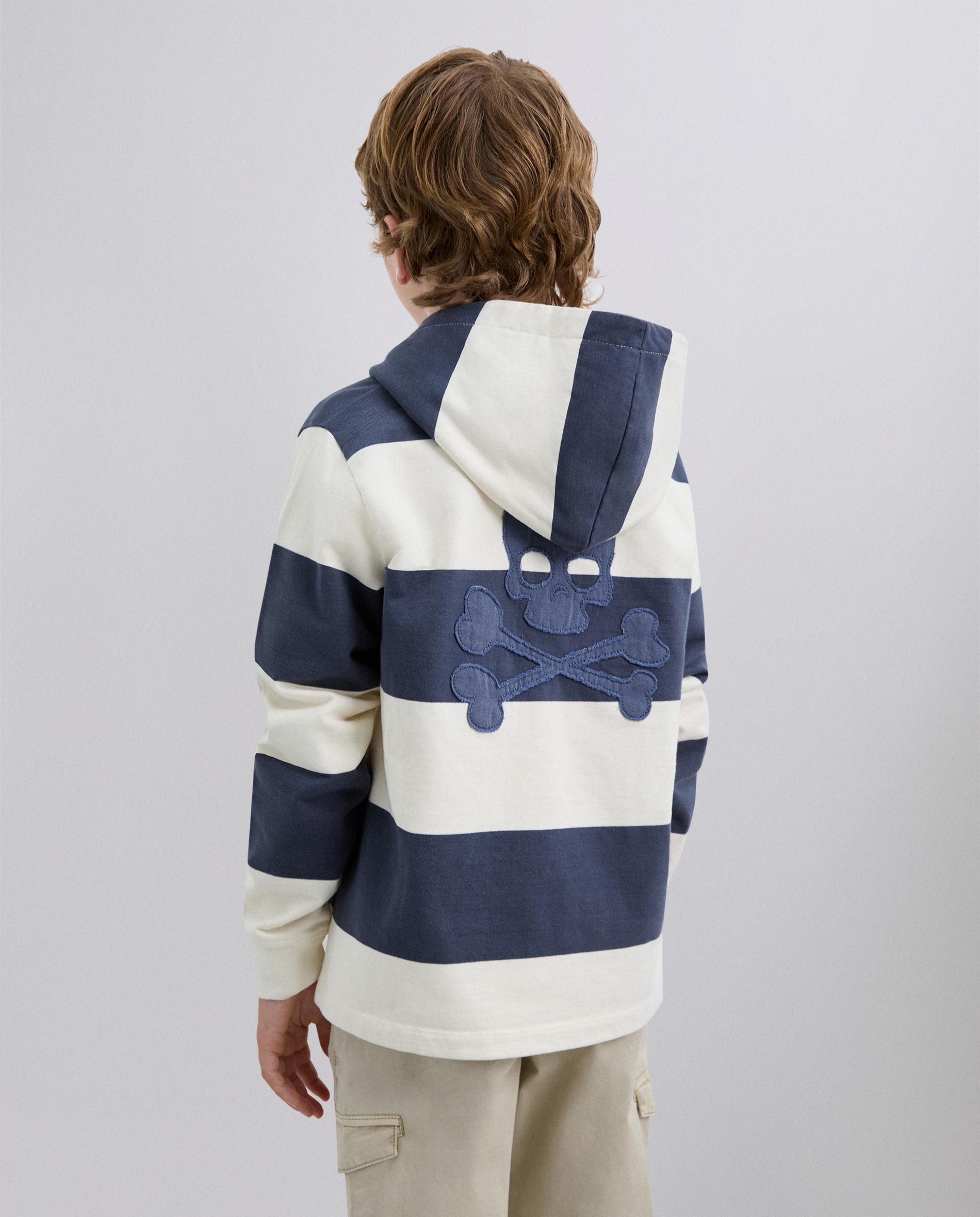 Sweatshirt Infantil com Capuz Ajustável e Estampado às Riscas Scalpers Azul-3
